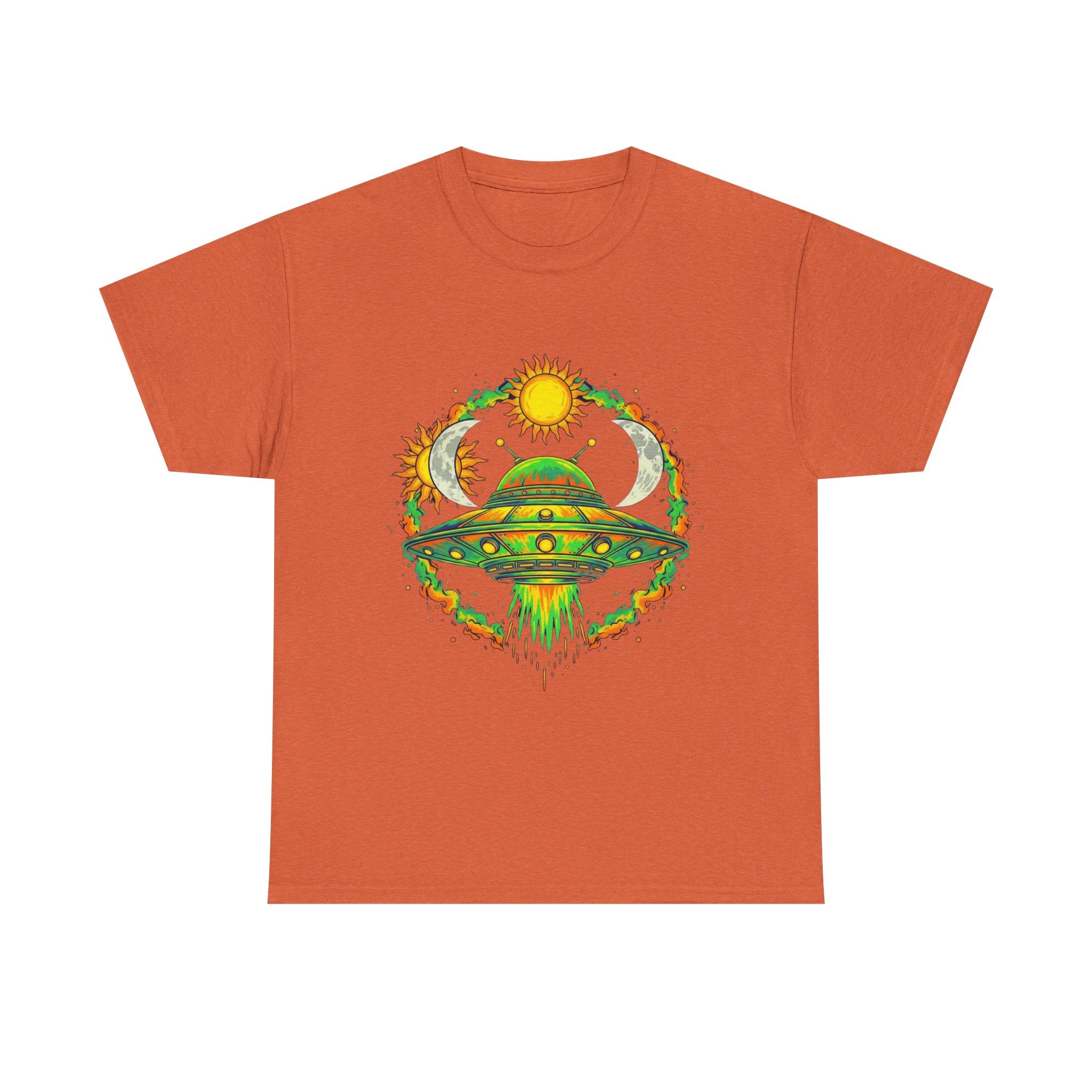 Cosmic Vibes Unisex Heavy Cotton Tee | UFO Graphic T-Shirt, Space Lover Gift, Festival Wear, Summer Style, Unique Tee