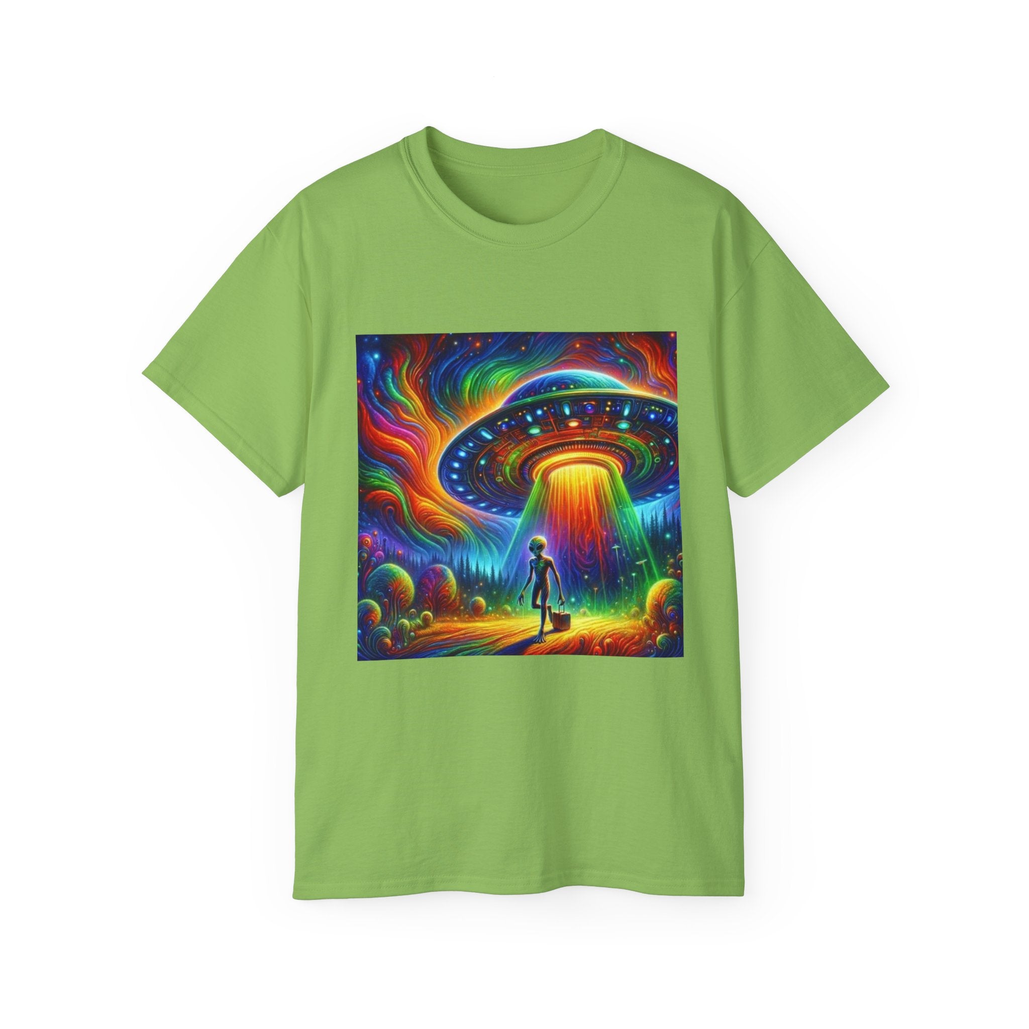 Cosmic Adventure Tee - Unisex Ultra Cotton T-Shirt, UFO Graphic Tee, Colorful Sci-Fi Shirt, Perfect for Festivals, Gift for Space Lovers