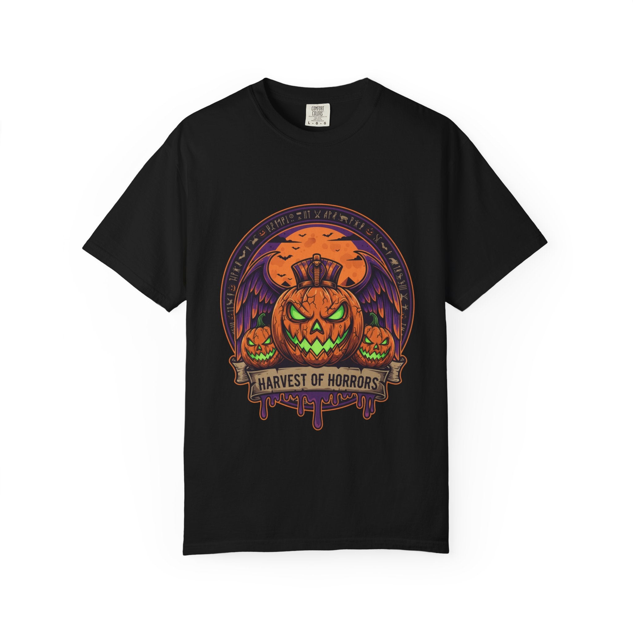 Harvest of Horrors Unisex T-shirt | Halloween Apparel, Spooky Graphic Tee, Fall Fashion, Pumpkin Shirt, October Outfit