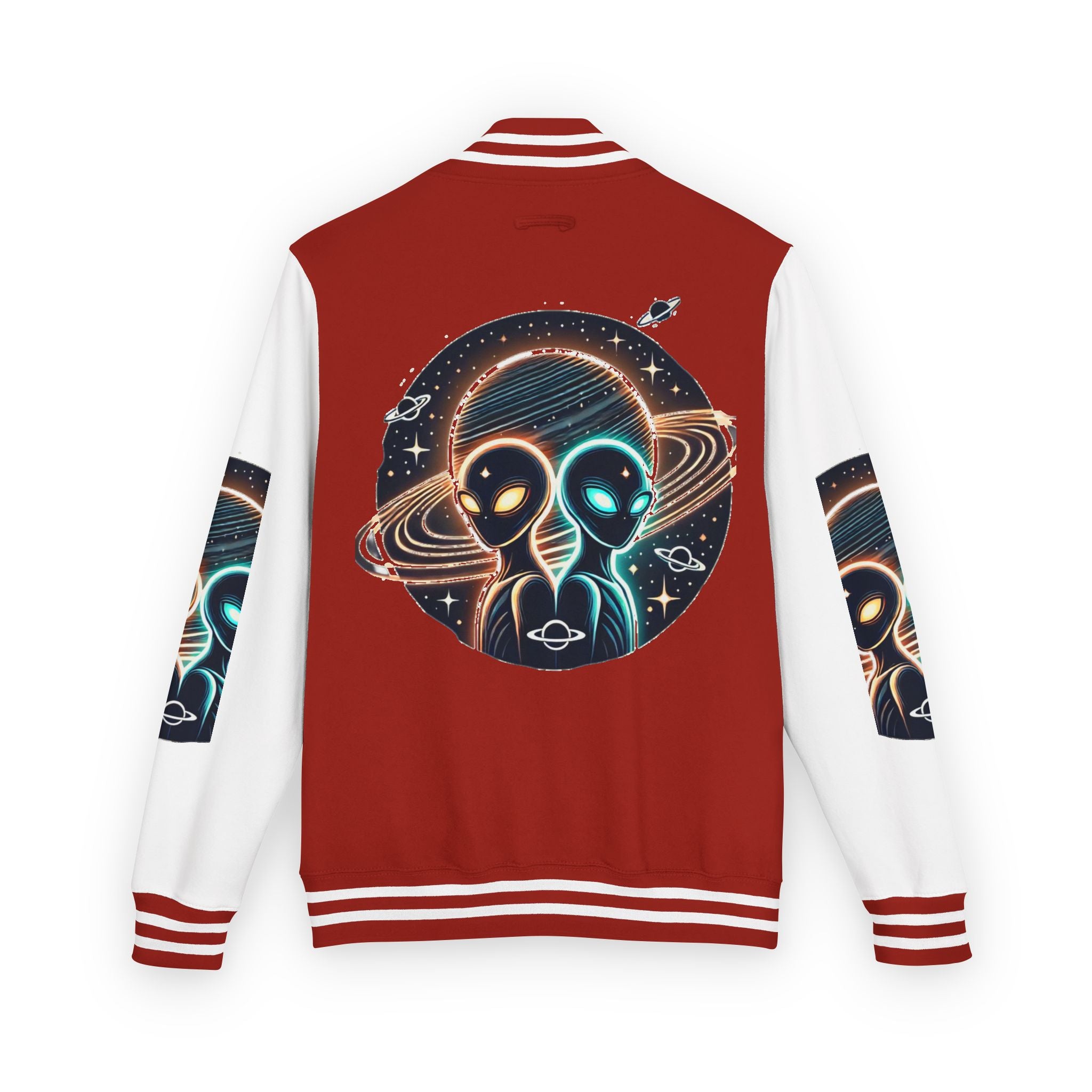 Cosmic Alien Letterman Jacket | Vintage Style Outerwear, Trendy Unisex Jacket, Space Theme Apparel, Perfect for Cosplay or Gift