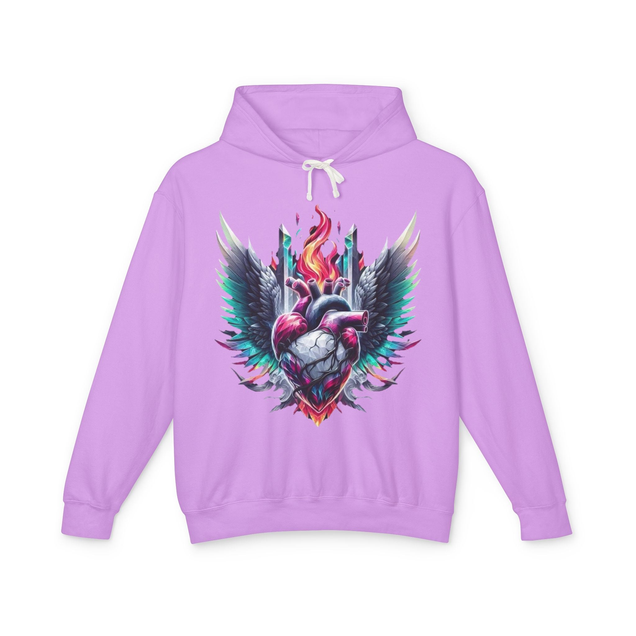 Heartfire Unisex Lightweight Hooded Sweatshirt, Artistic Hoodie, Unique Graphic Sweatshirt, Heart Design Hoodie, Comfortable Casual Wear