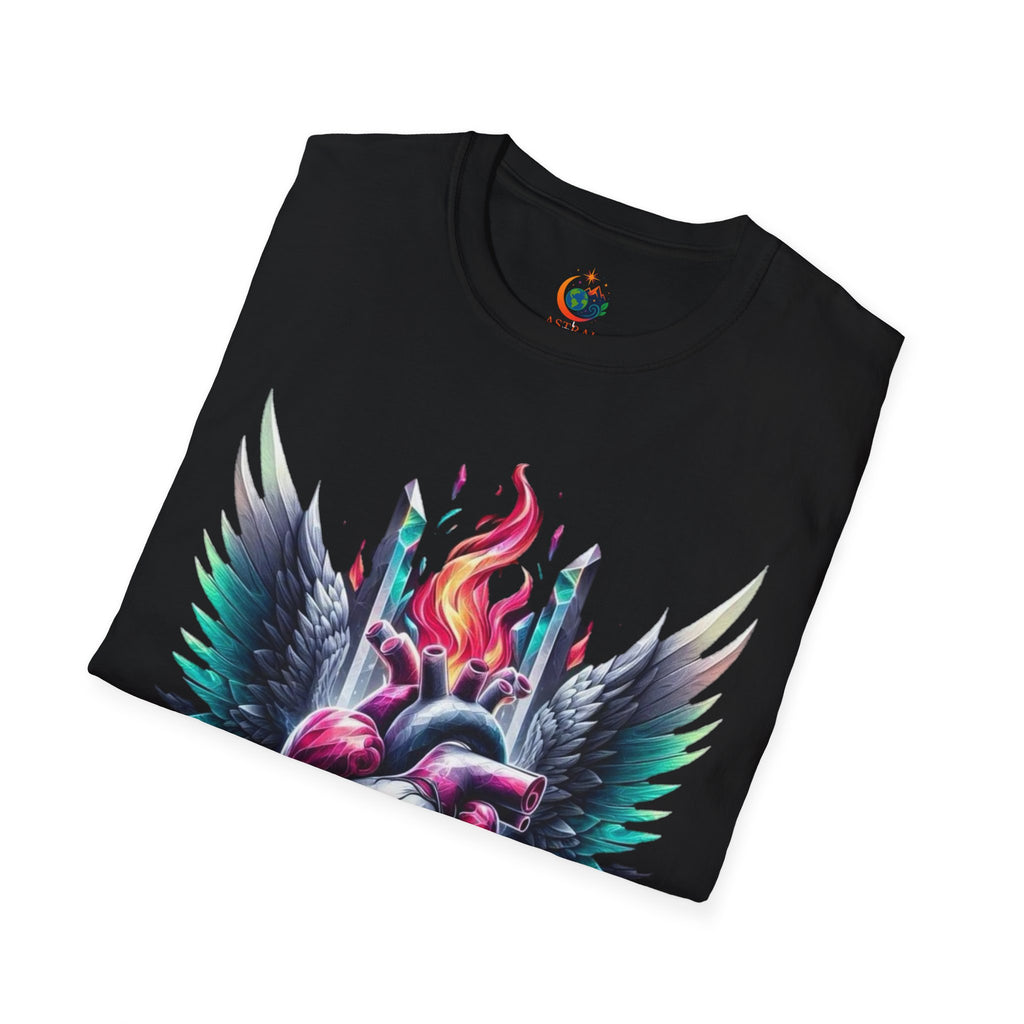 Artistic Heart Wings T-Shirt | Unisex Softstyle Tee, Heart Design Shirt, Graphic Art Tee, Trendy Casual Top, Gift for Art Lovers