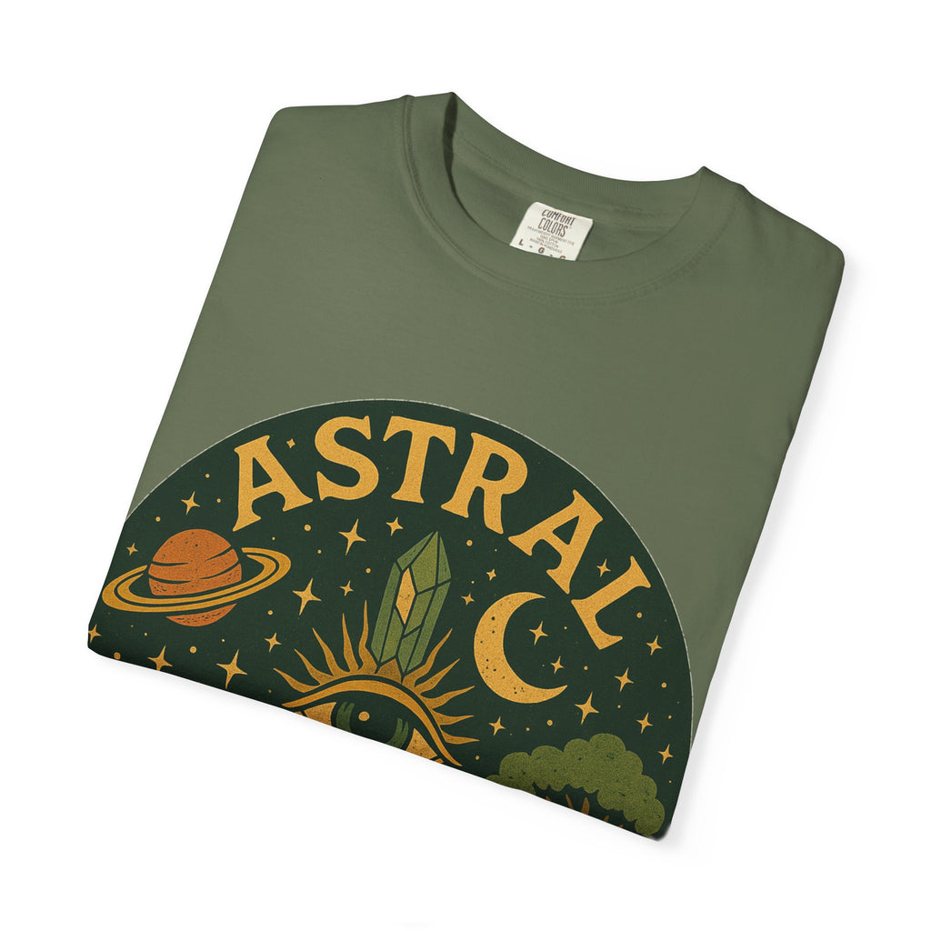 Astral Earthwear Unisex T-Shirt, Boho Graphic Tee, Celestial Design Shirt, Gift for Nature Lovers, Casual Earthy Style