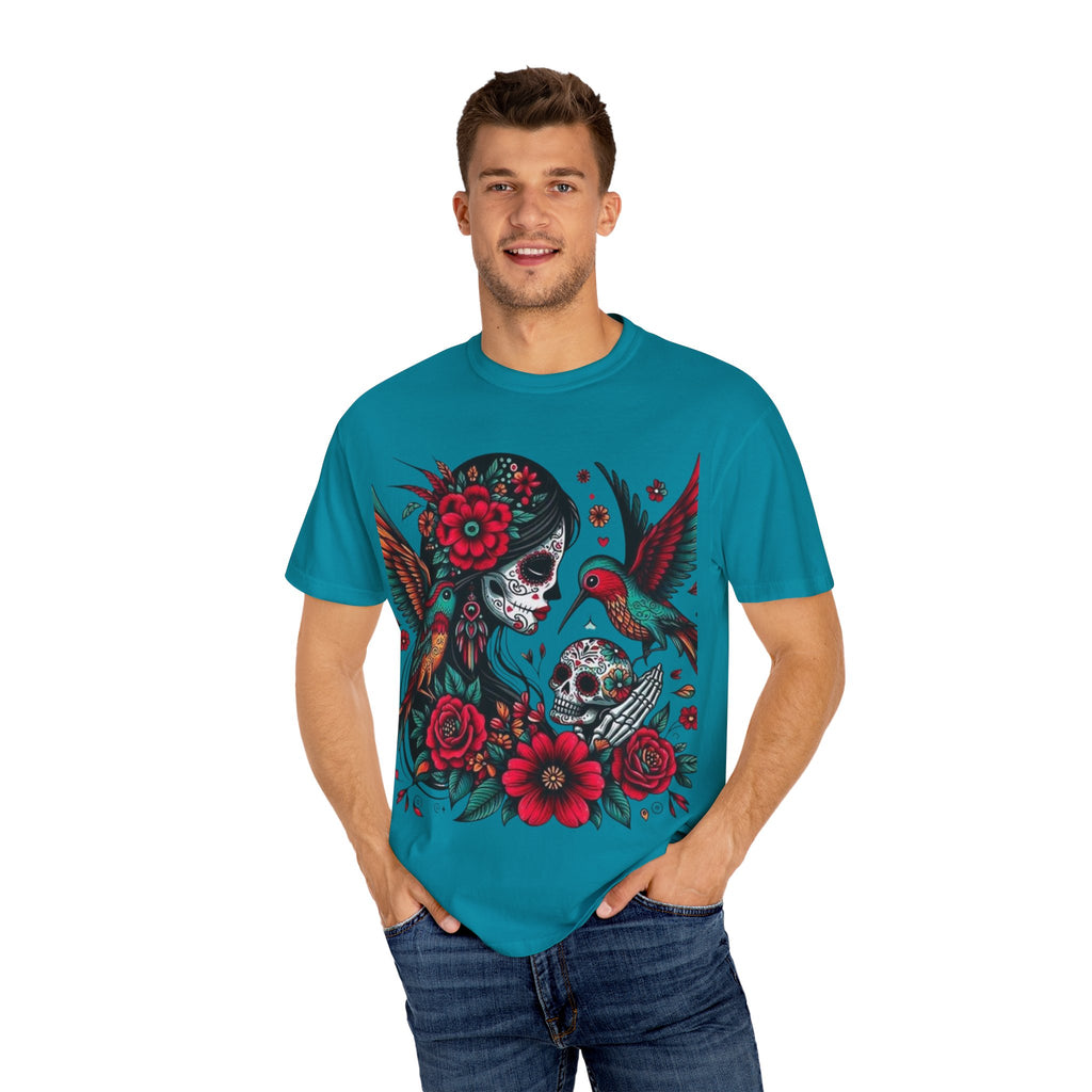 Sugar Skull Floral Unisex T-Shirt - Vibrant Day of the Dead Design