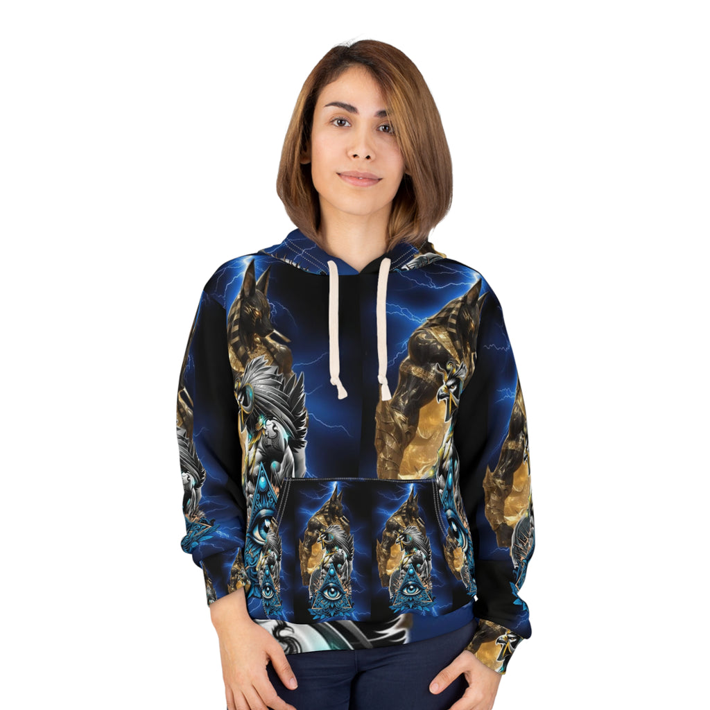 Mystical Wolf Hoodie - Unisex AOP Pullover for Nature Lovers, Cozy Hooded Sweatshirt, Unique Gift for Adventurers, Festival Wear, Eye Design