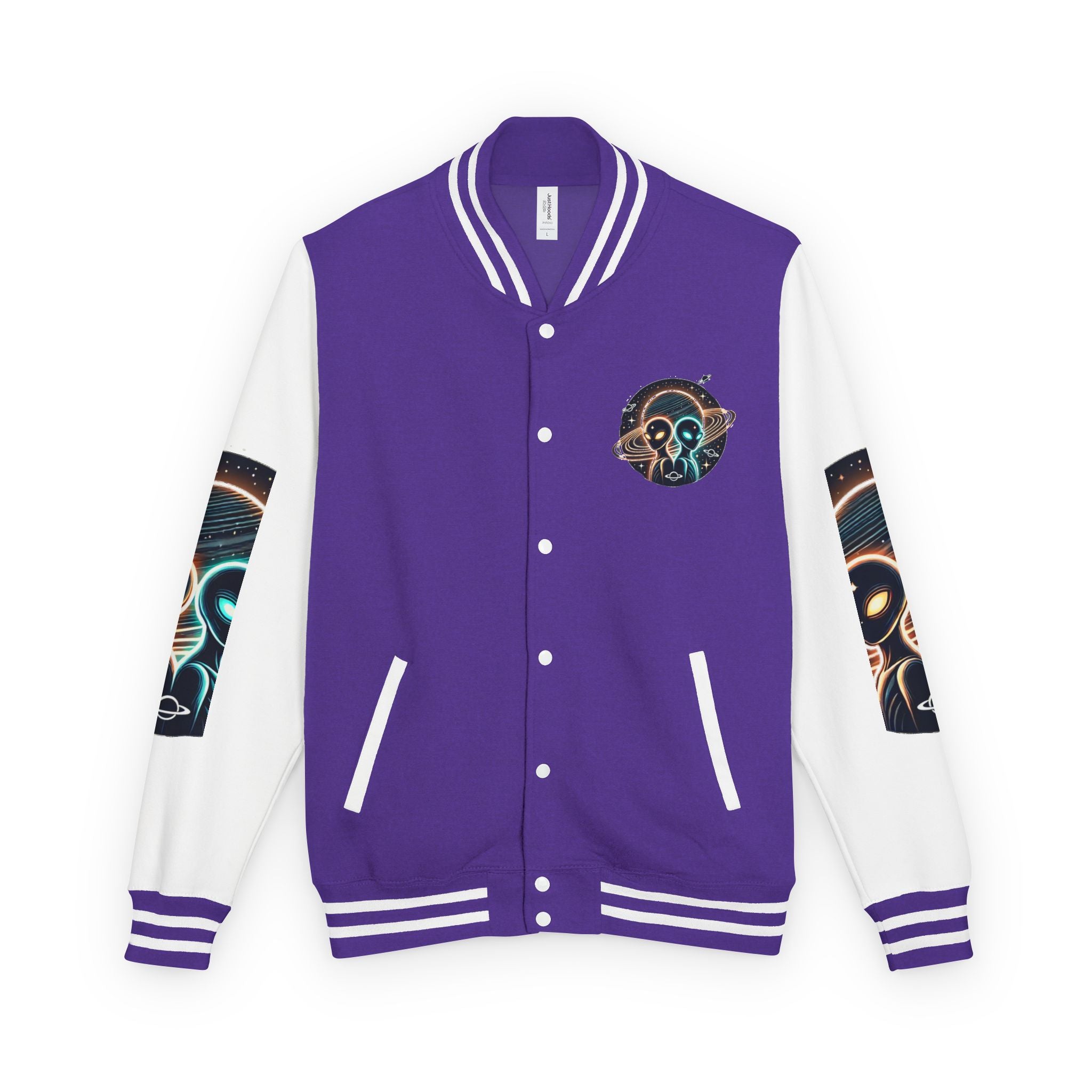 Cosmic Alien Letterman Jacket | Vintage Style Outerwear, Trendy Unisex Jacket, Space Theme Apparel, Perfect for Cosplay or Gift