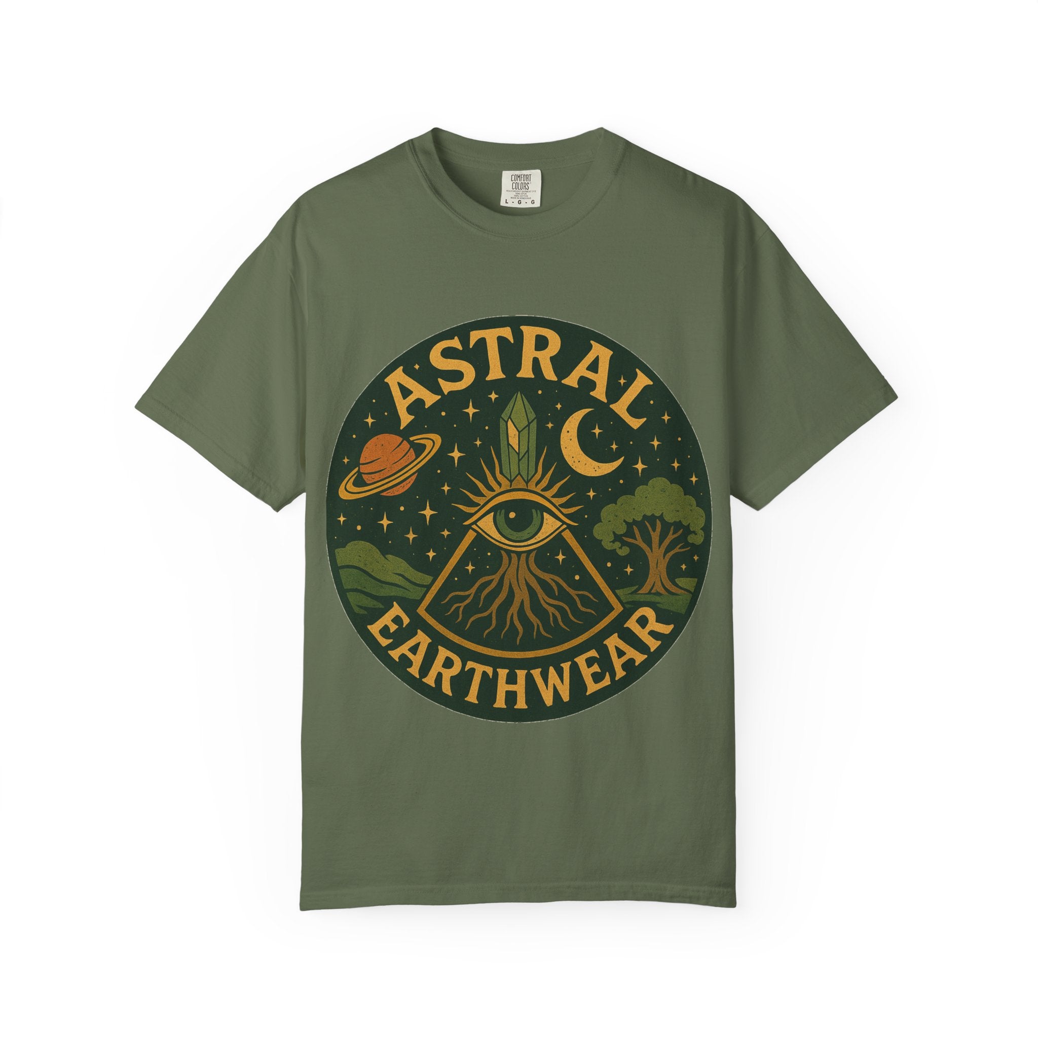 Astral Earthwear Unisex T-Shirt, Boho Graphic Tee, Celestial Design Shirt, Gift for Nature Lovers, Casual Earthy Style