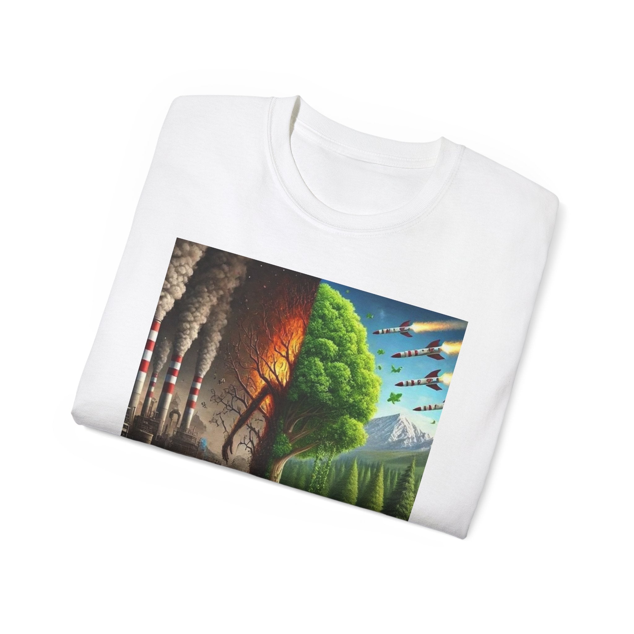 Eco-Conscious Graphic Tee - Nature vs. Pollution Art, Unisex T-Shirt for Environmental Awareness, Eco-Friendly Gift, Earth Day Apparel,