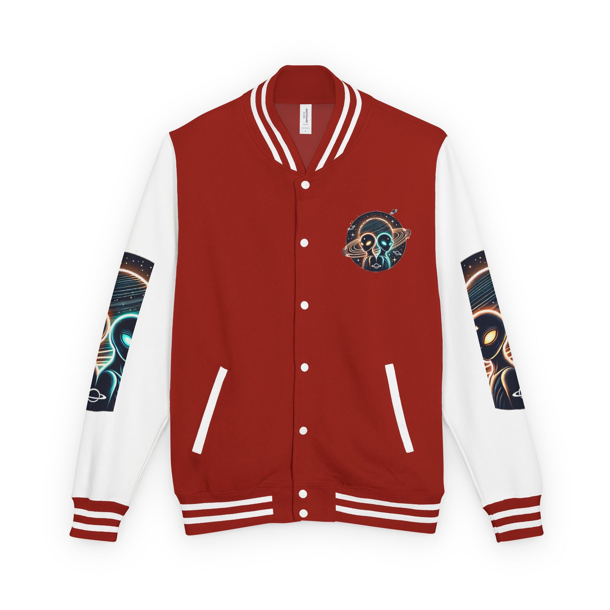 Cosmic Alien Letterman Jacket | Vintage Style Outerwear, Trendy Unisex Jacket, Space Theme Apparel, Perfect for Cosplay or Gift