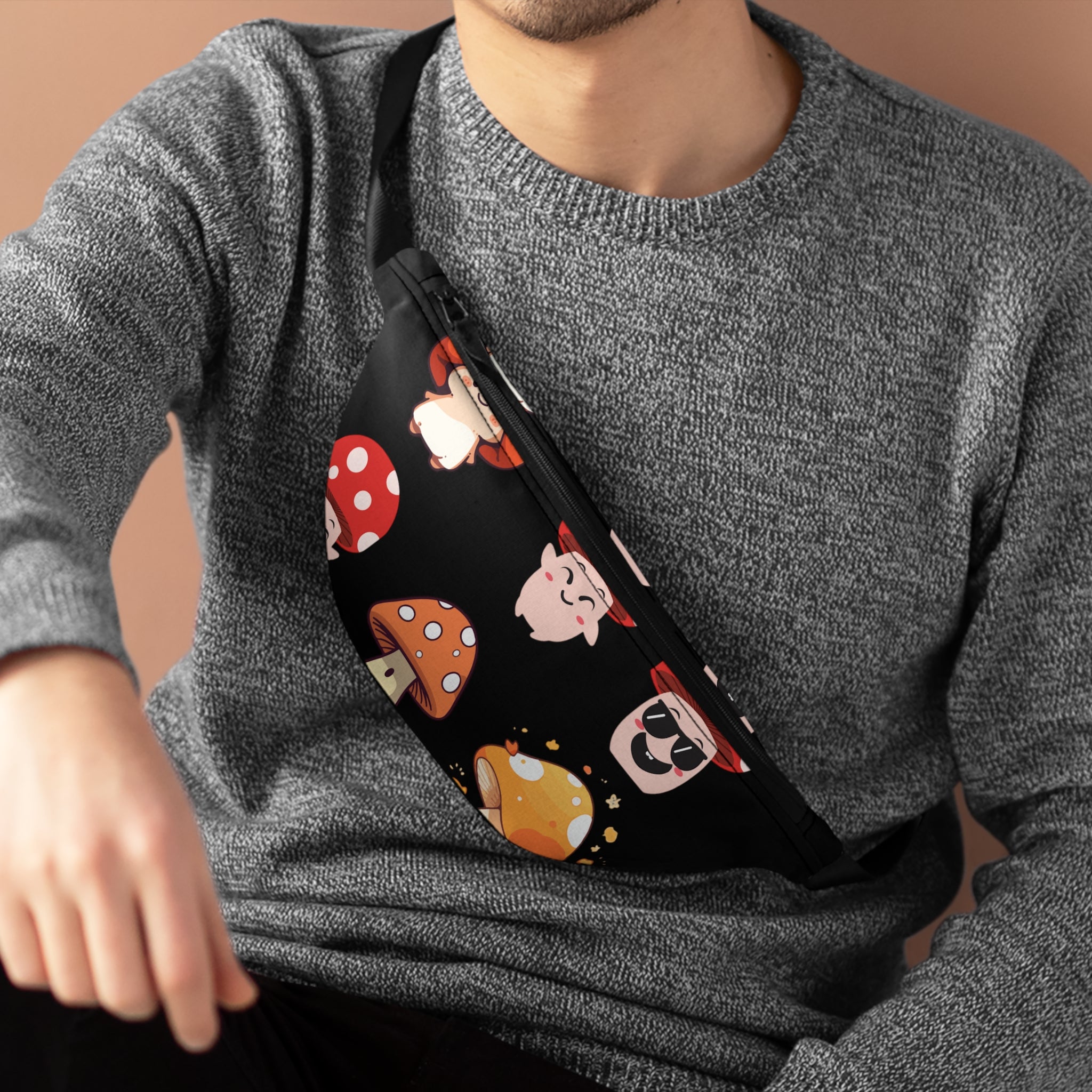 Mushroom Print Fanny Pack - Trendy Bag for Festivals, Travel, Hiking, Eco-Friendly Gift, Stylish Accessory