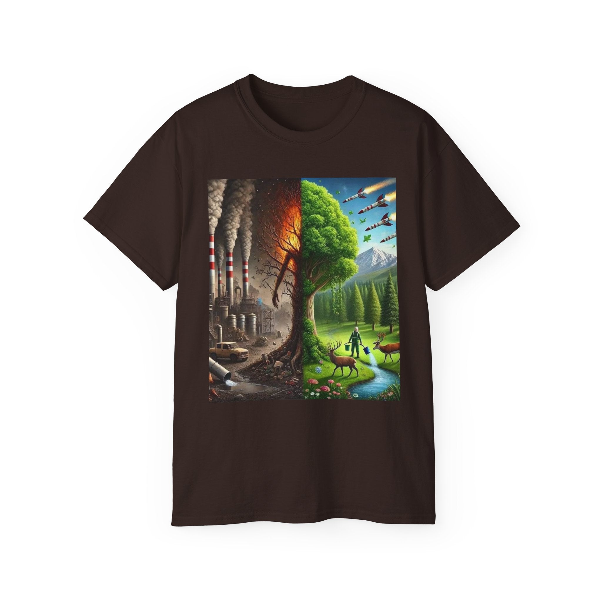 Eco-Conscious Graphic Tee - Nature vs. Pollution Art, Unisex T-Shirt for Environmental Awareness, Eco-Friendly Gift, Earth Day Apparel,