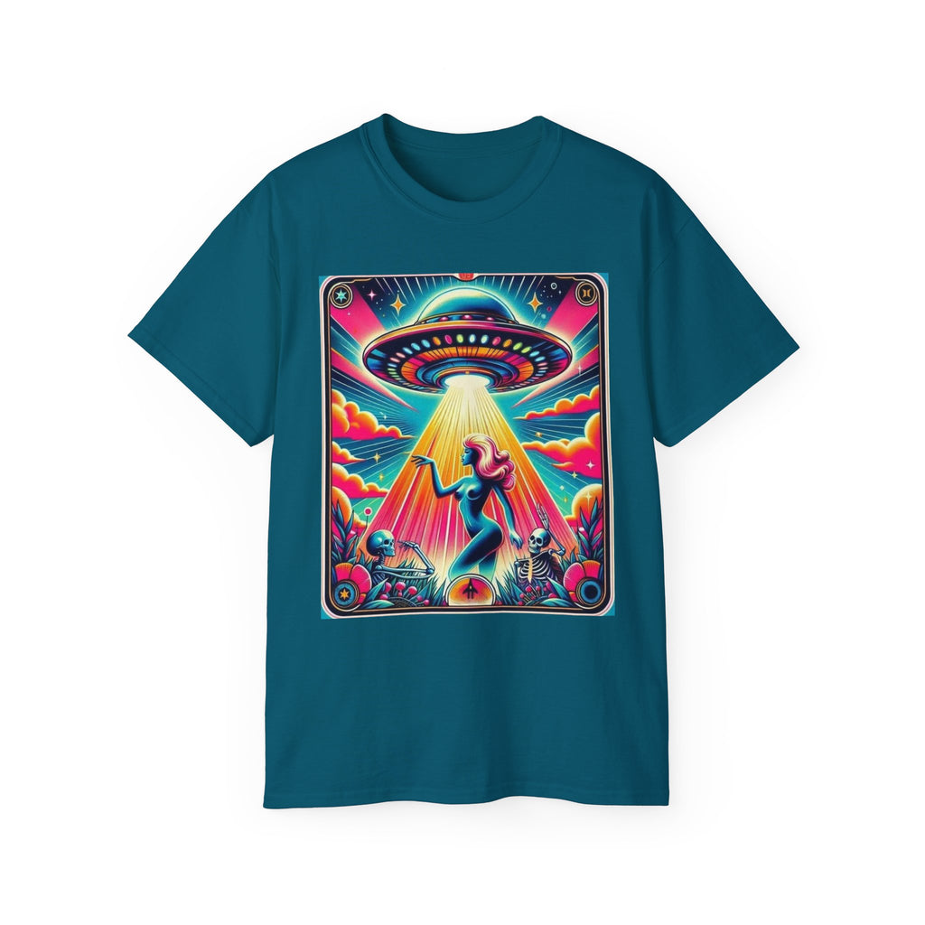 Colorful UFO Graphic Tee, Retro Alien Shirt, Unisex Cotton T-Shirt, Fun Casual Wear, Gifts for Space Lovers, Festival Top