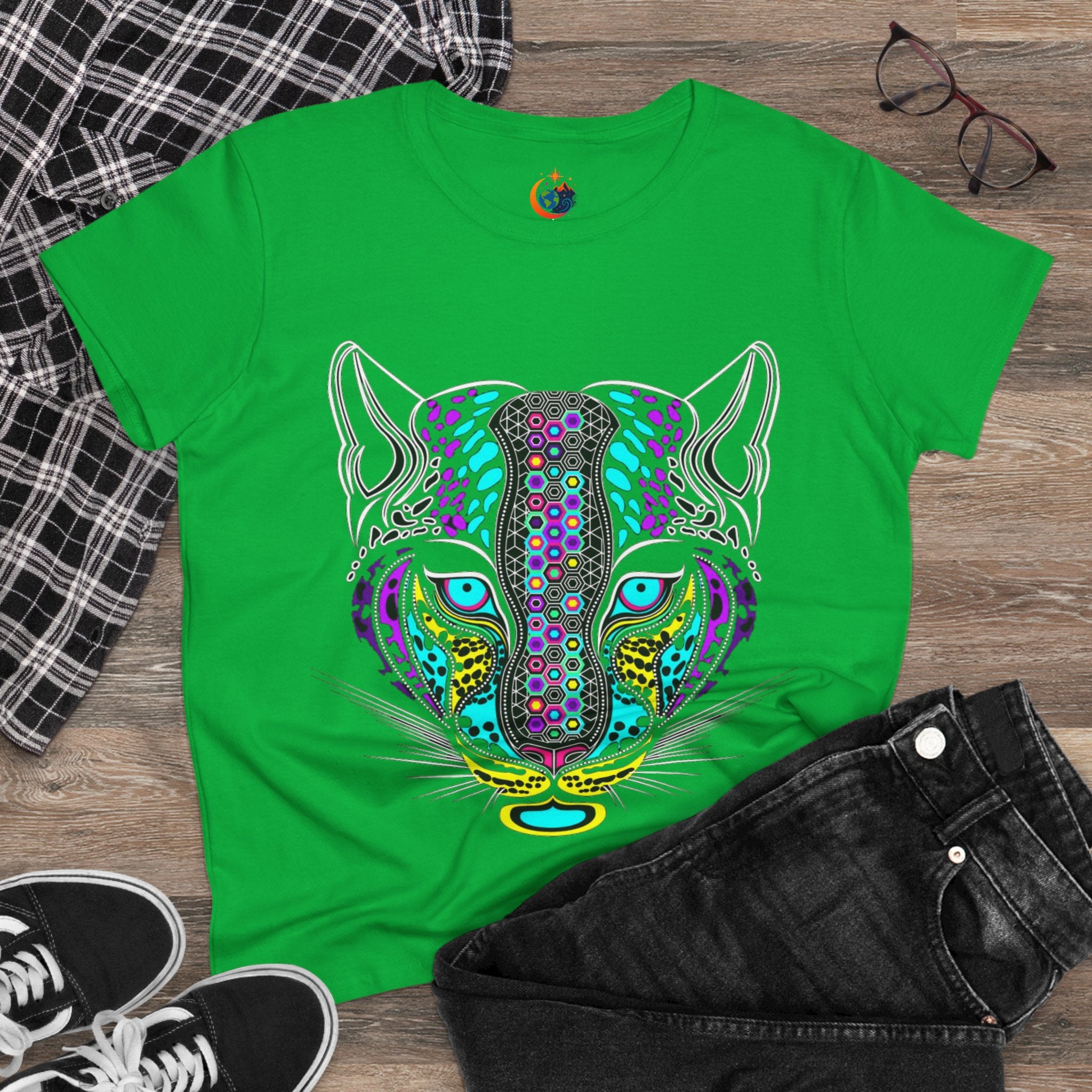 Colorful Tiger Print Women's Cotton Tee, Animal Lover Gift, Casual Wear, Boho Style, Unique Graphic Shirt