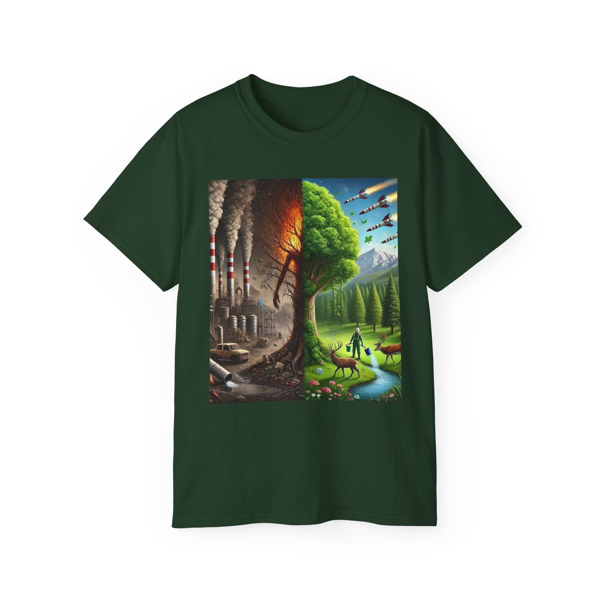 Eco-Conscious Graphic Tee - Nature vs. Pollution Art, Unisex T-Shirt for Environmental Awareness, Eco-Friendly Gift, Earth Day Apparel,