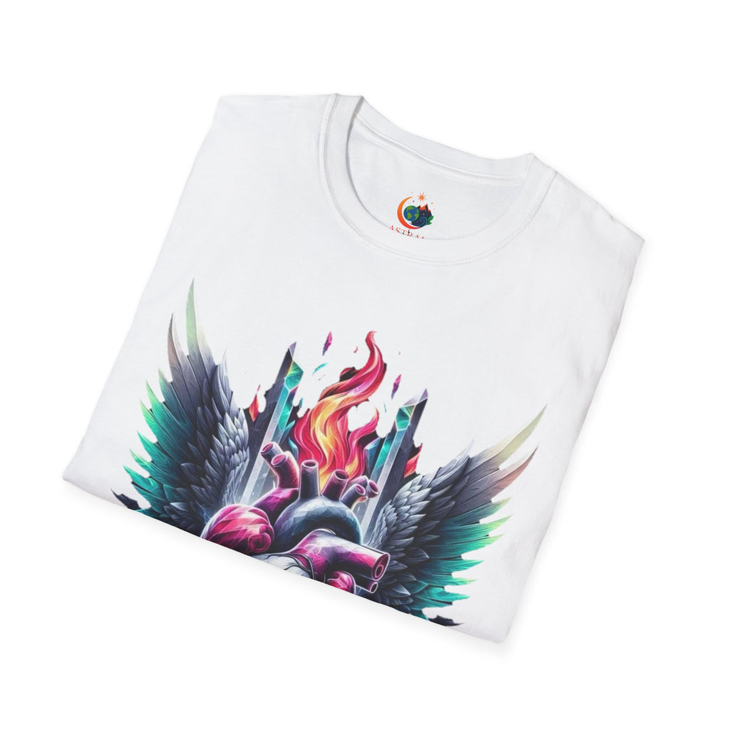 Artistic Heart Wings T-Shirt | Unisex Softstyle Tee, Heart Design Shirt, Graphic Art Tee, Trendy Casual Top, Gift for Art Lovers