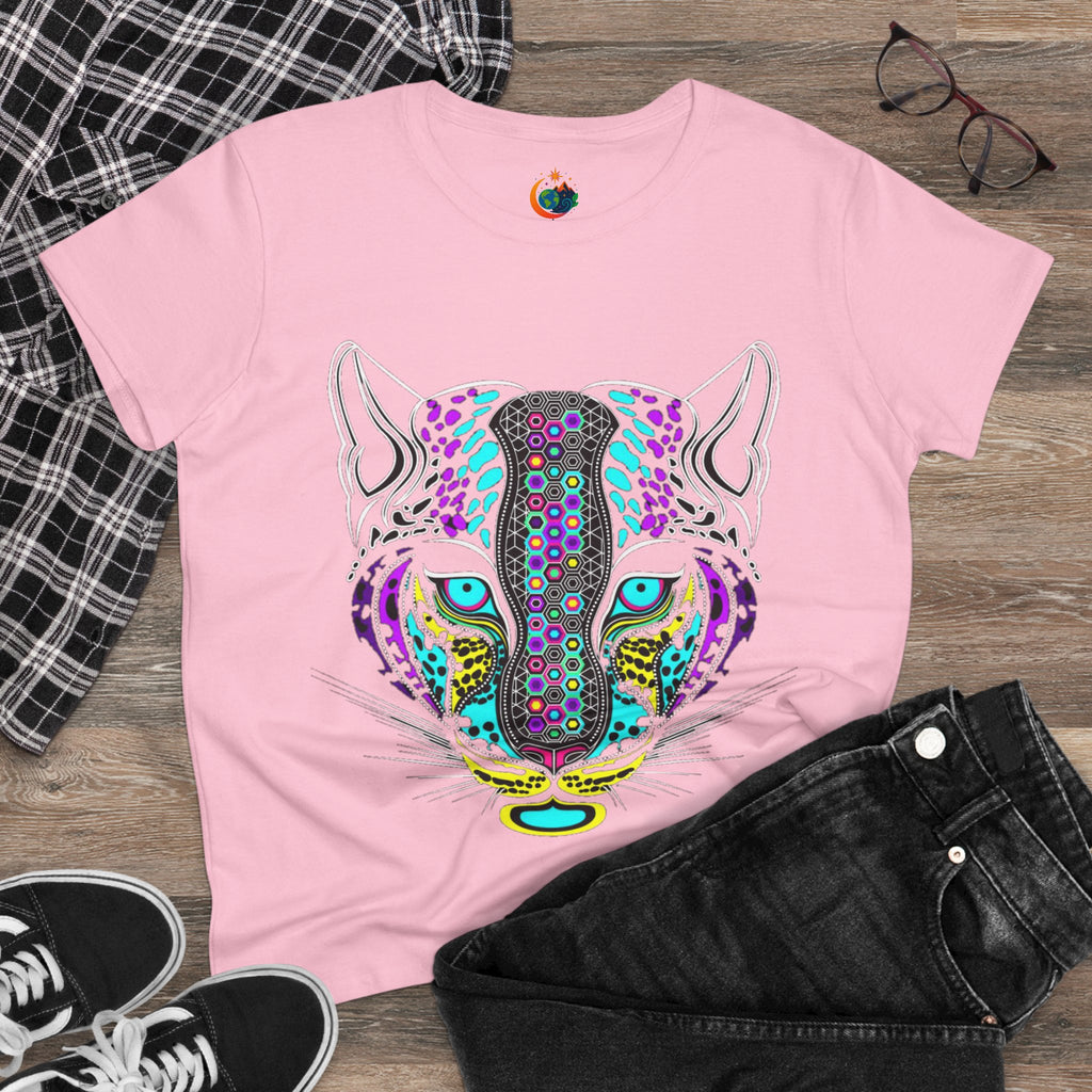 Colorful Tiger Print Women's Cotton Tee, Animal Lover Gift, Casual Wear, Boho Style, Unique Graphic Shirt