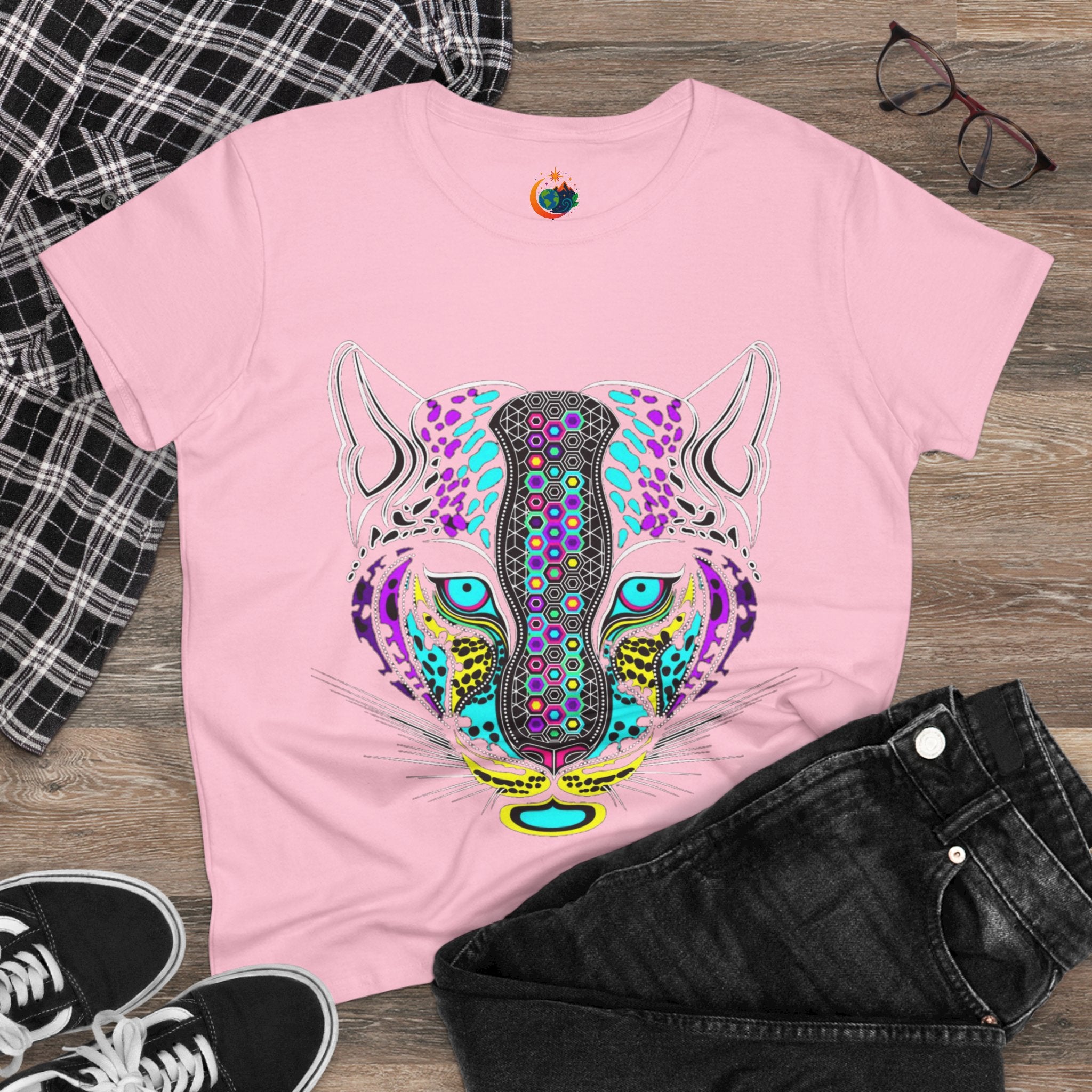 Colorful Tiger Print Women's Cotton Tee, Animal Lover Gift, Casual Wear, Boho Style, Unique Graphic Shirt
