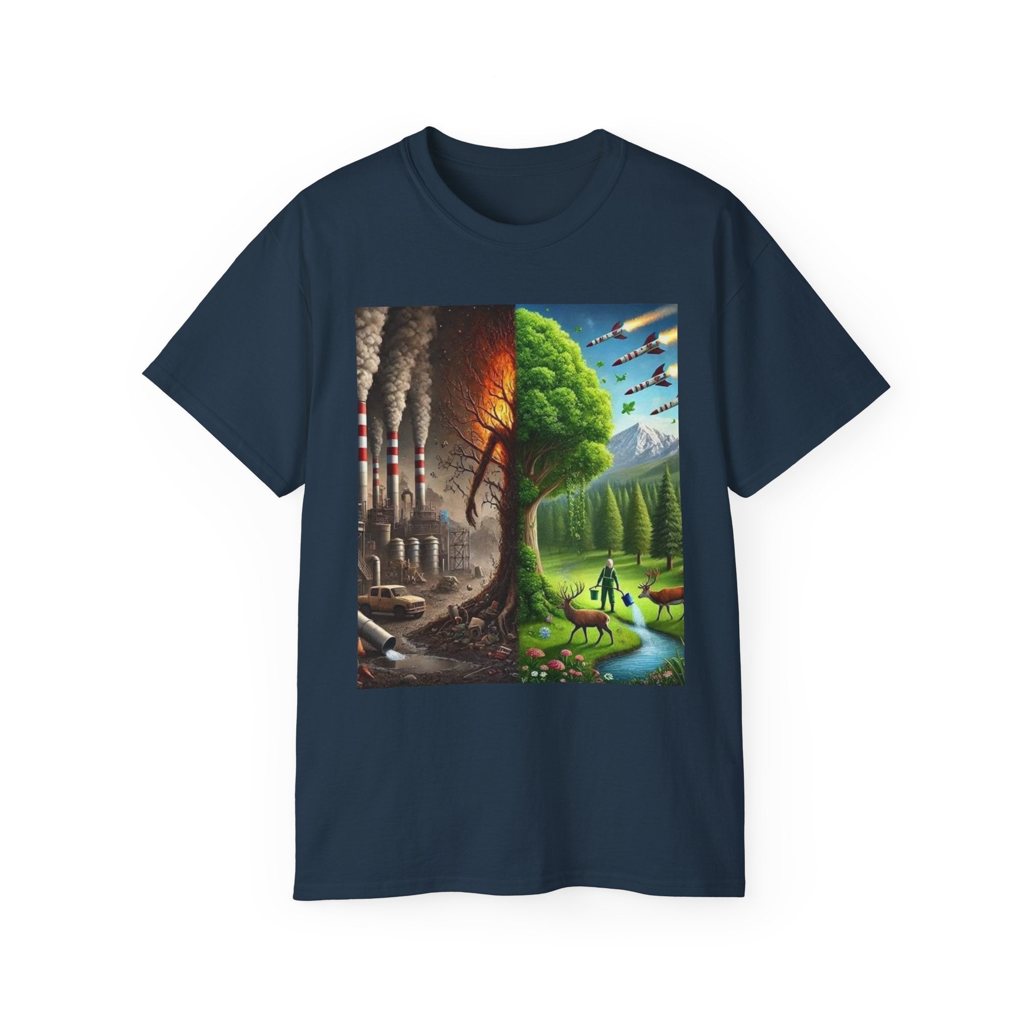 Eco-Conscious Graphic Tee - Nature vs. Pollution Art, Unisex T-Shirt for Environmental Awareness, Eco-Friendly Gift, Earth Day Apparel,