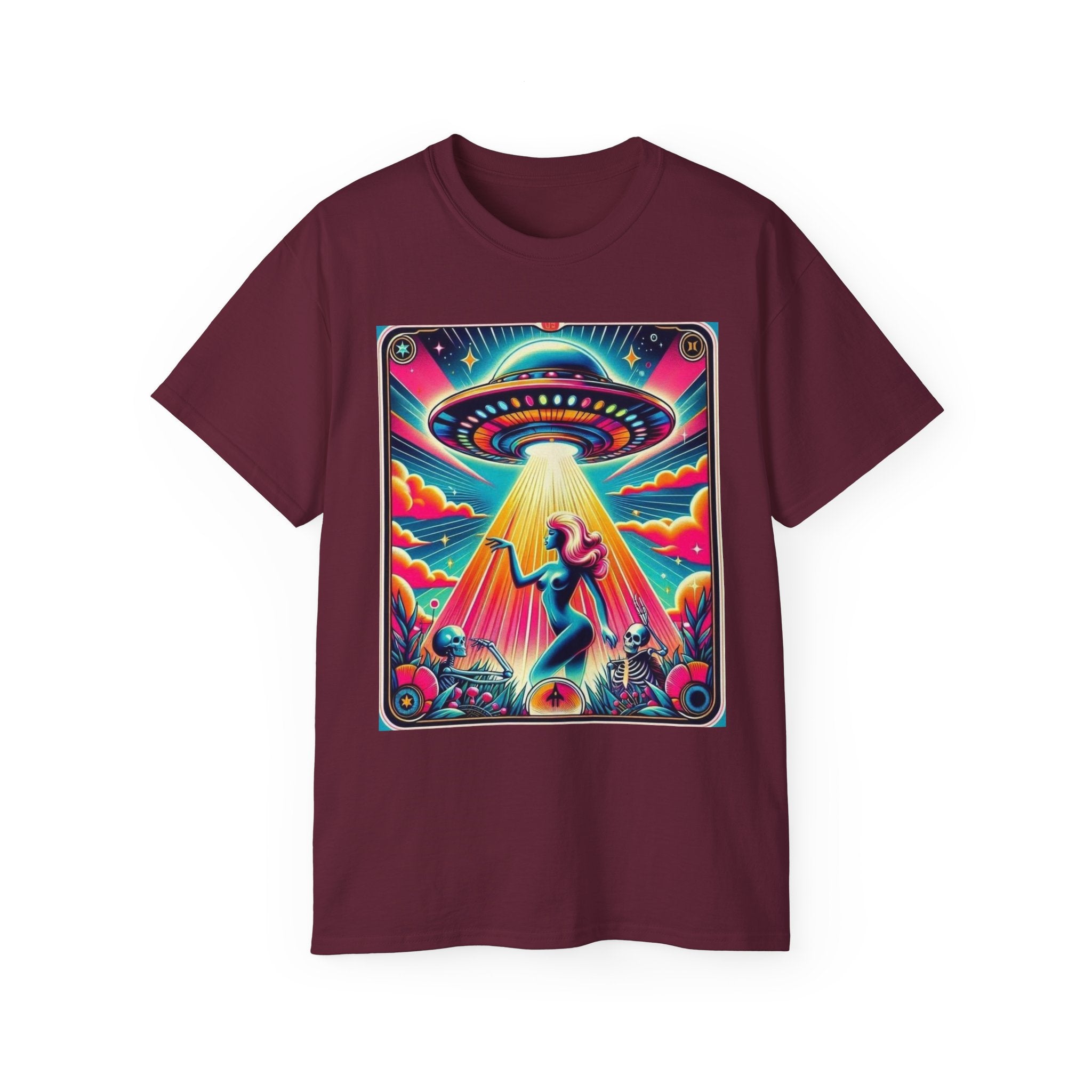 Colorful UFO Graphic Tee, Retro Alien Shirt, Unisex Cotton T-Shirt, Fun Casual Wear, Gifts for Space Lovers, Festival Top