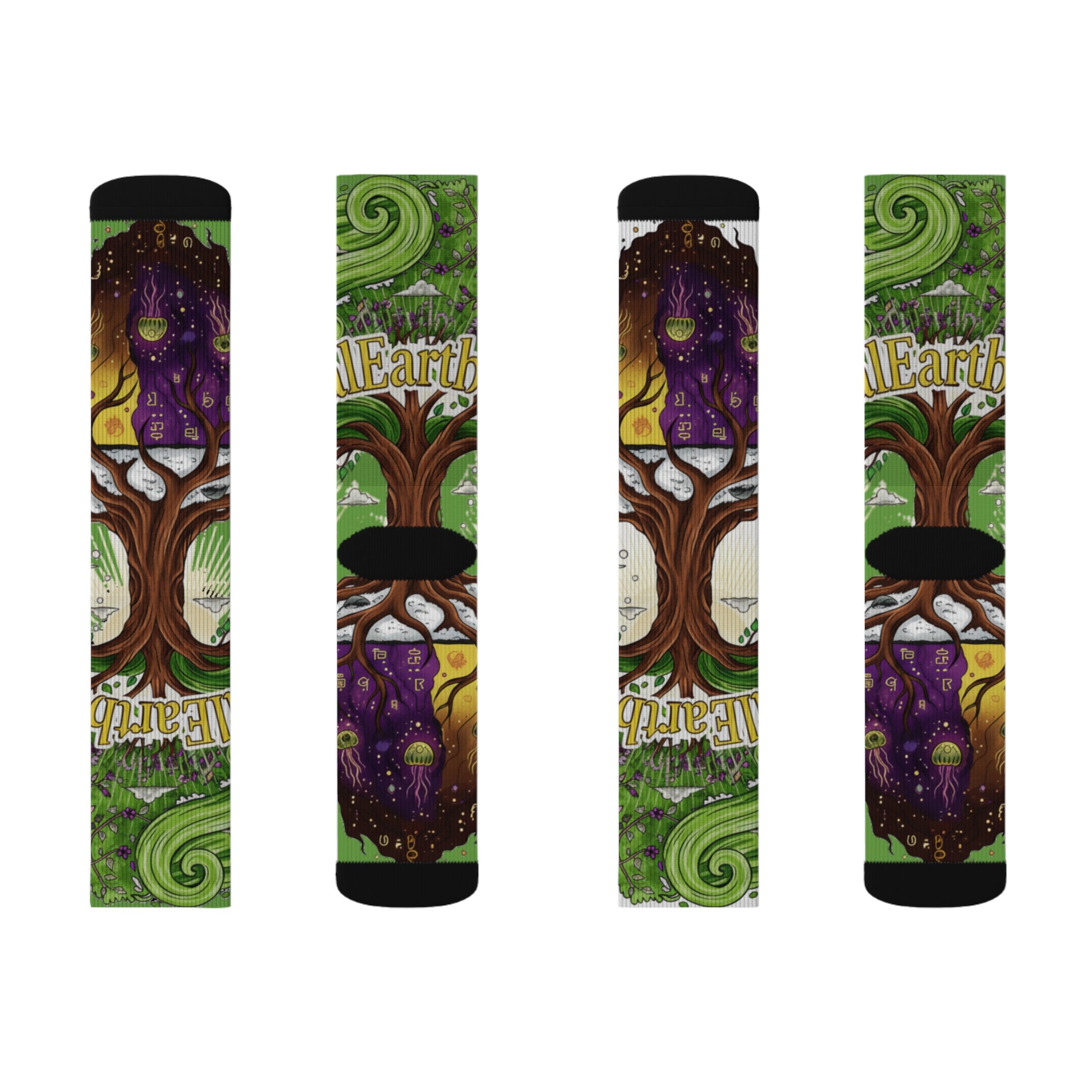 Whimsical Sublimation Socks, Colorful Tree Design, Unique Gift for Nature Lovers, Cozy Footwear, Festival Accessory, Eco-Friendly Socks