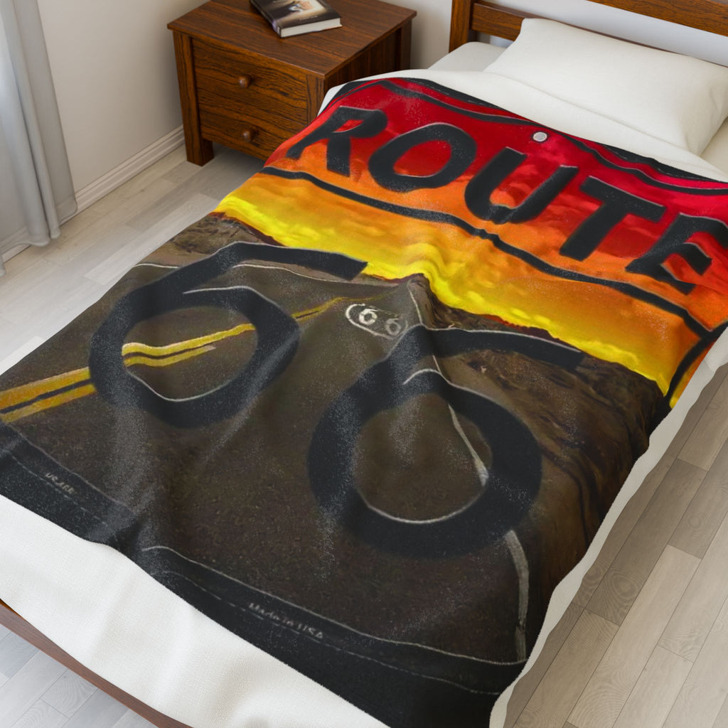 Route 66 Velveteen Plush Blanket - Cozy Travel-Inspired Decor