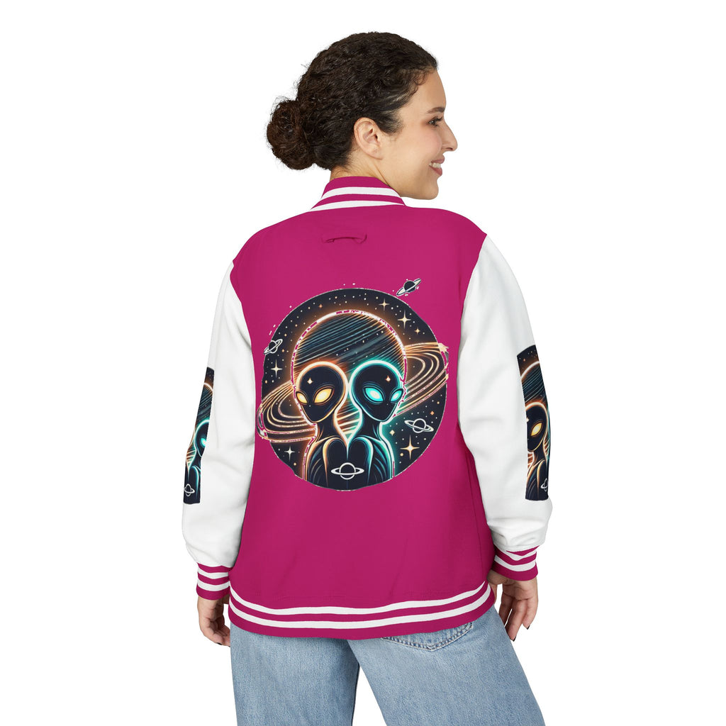 Cosmic Alien Letterman Jacket | Vintage Style Outerwear, Trendy Unisex Jacket, Space Theme Apparel, Perfect for Cosplay or Gift