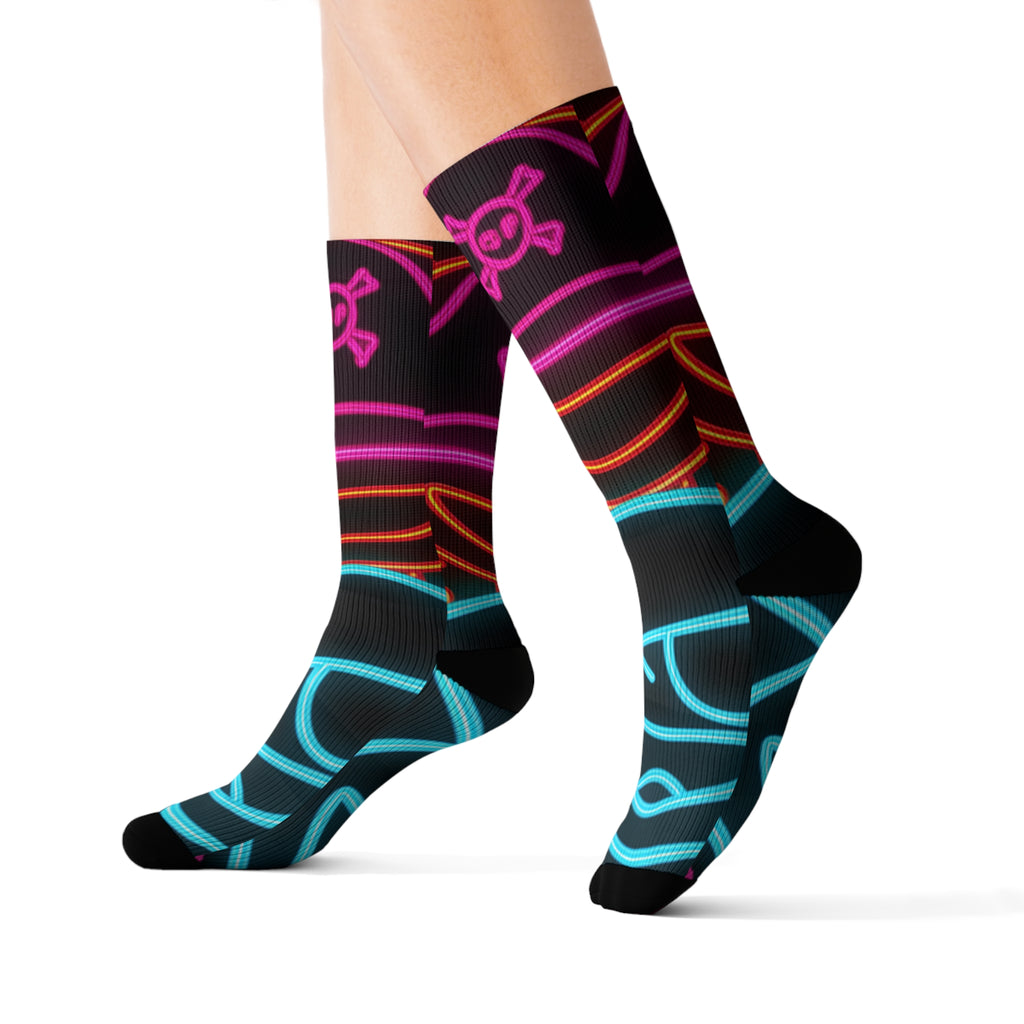 Neon Vibe Sublimation Socks | Funky Colorful Socks for Everyday Wear, Gift for Friends, Festival Accessory, Unique Fashion Statement