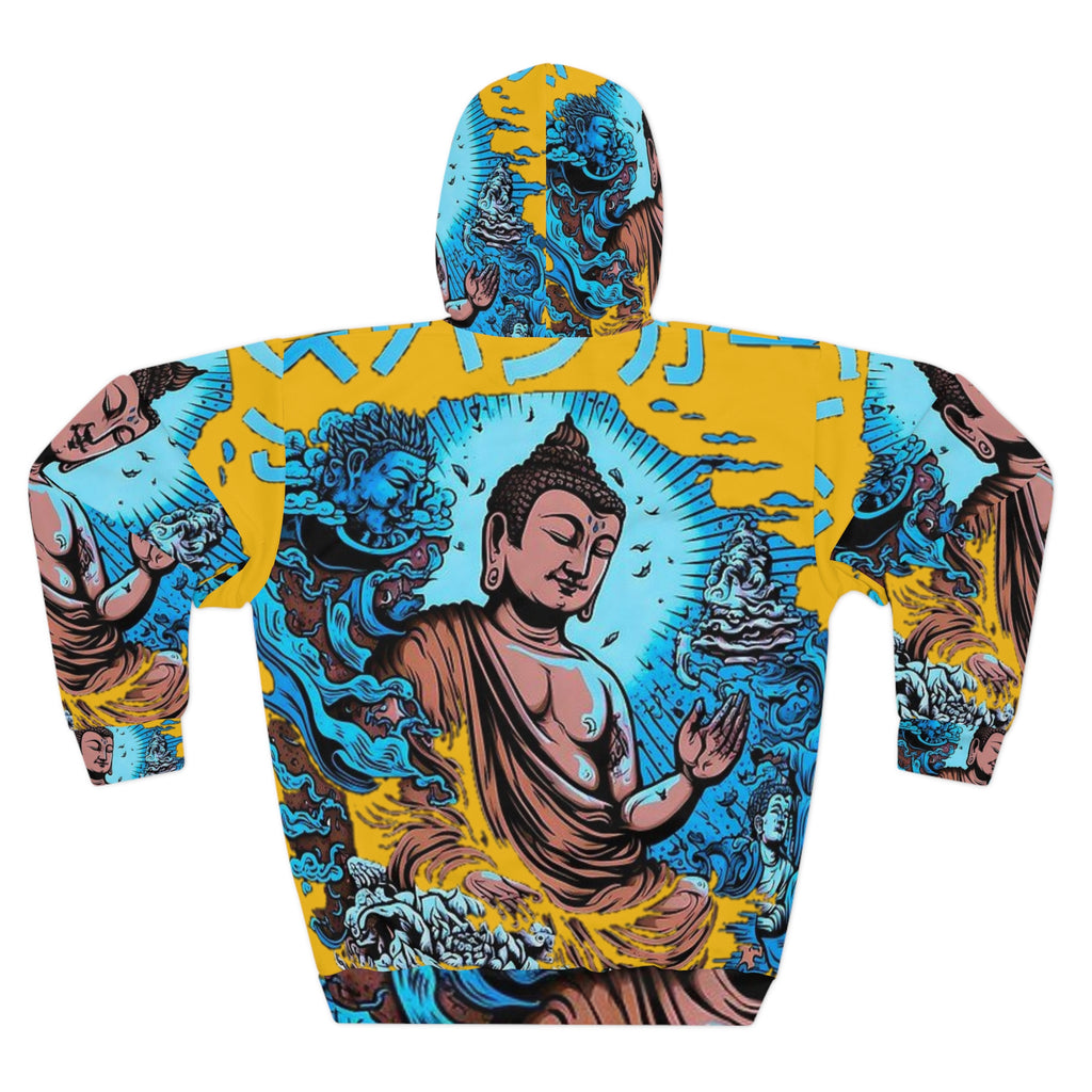 Buddha-Inspired Unisex Pullover Hoodie, Spiritual Hoodie, Meditation Gift, Cozy Streetwear, Yoga Wear, Unique Hooded Sweatshirt