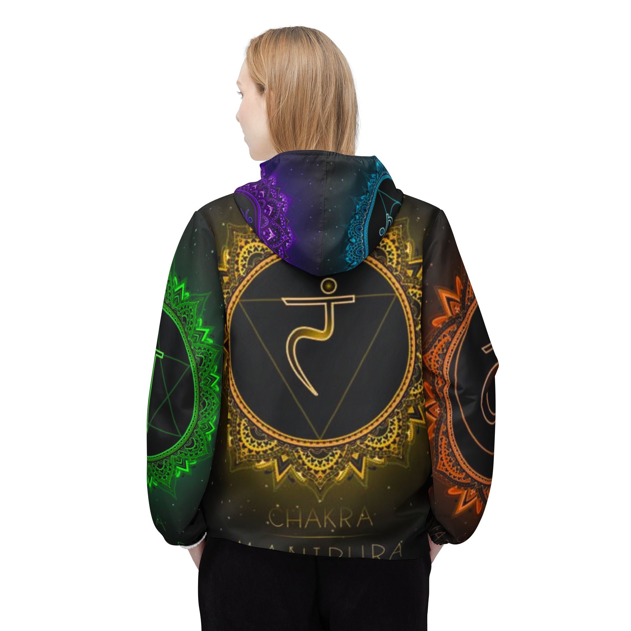 Chakra Windbreaker Jacket - Colorful AOP, Spiritual Rain Gear, Unisex Outdoor Apparel, Yoga Retreat Gift, Festival Essentials
