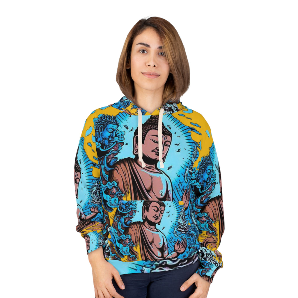 Buddha-Inspired Unisex Pullover Hoodie, Spiritual Hoodie, Meditation Gift, Cozy Streetwear, Yoga Wear, Unique Hooded Sweatshirt