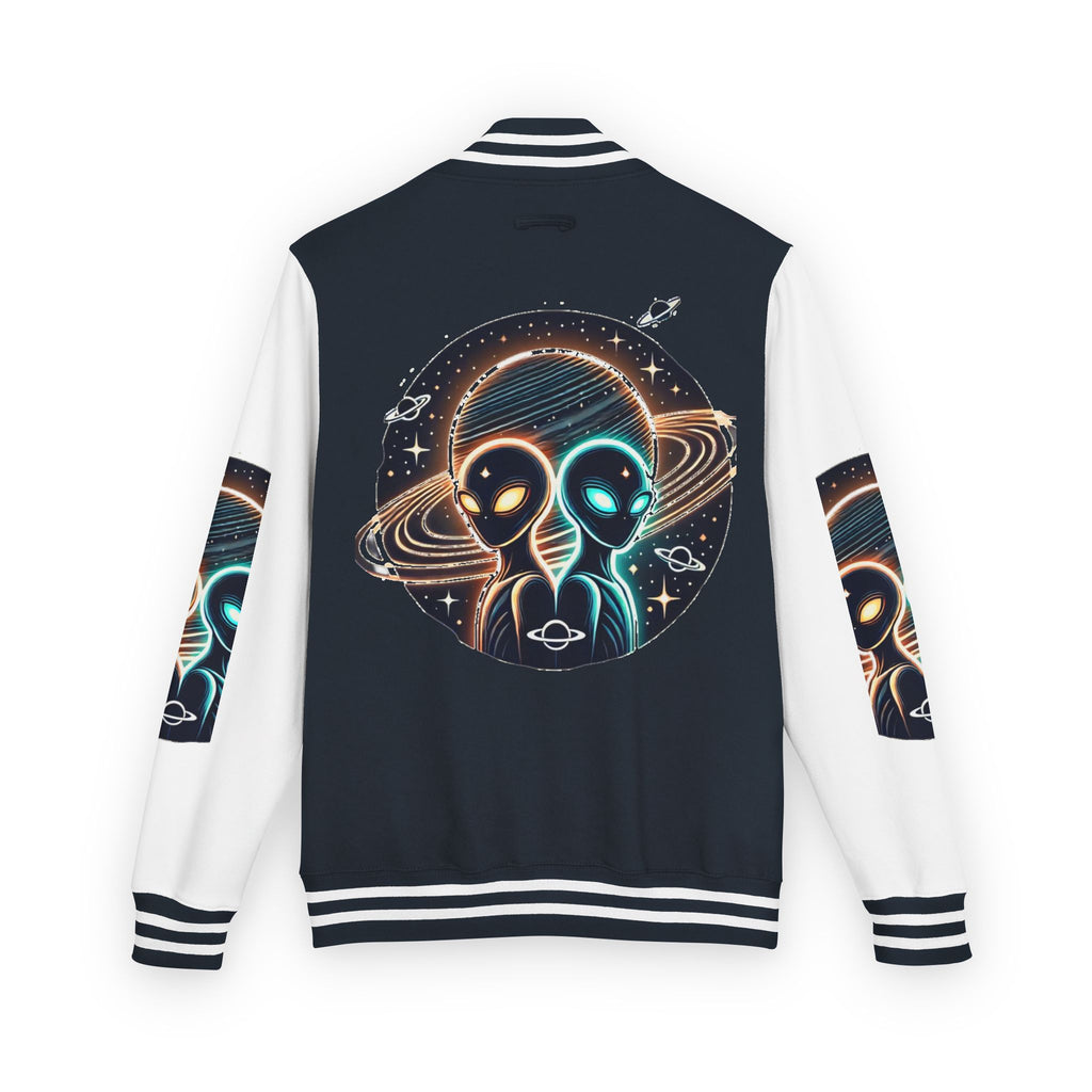 Cosmic Alien Letterman Jacket | Vintage Style Outerwear, Trendy Unisex Jacket, Space Theme Apparel, Perfect for Cosplay or Gift