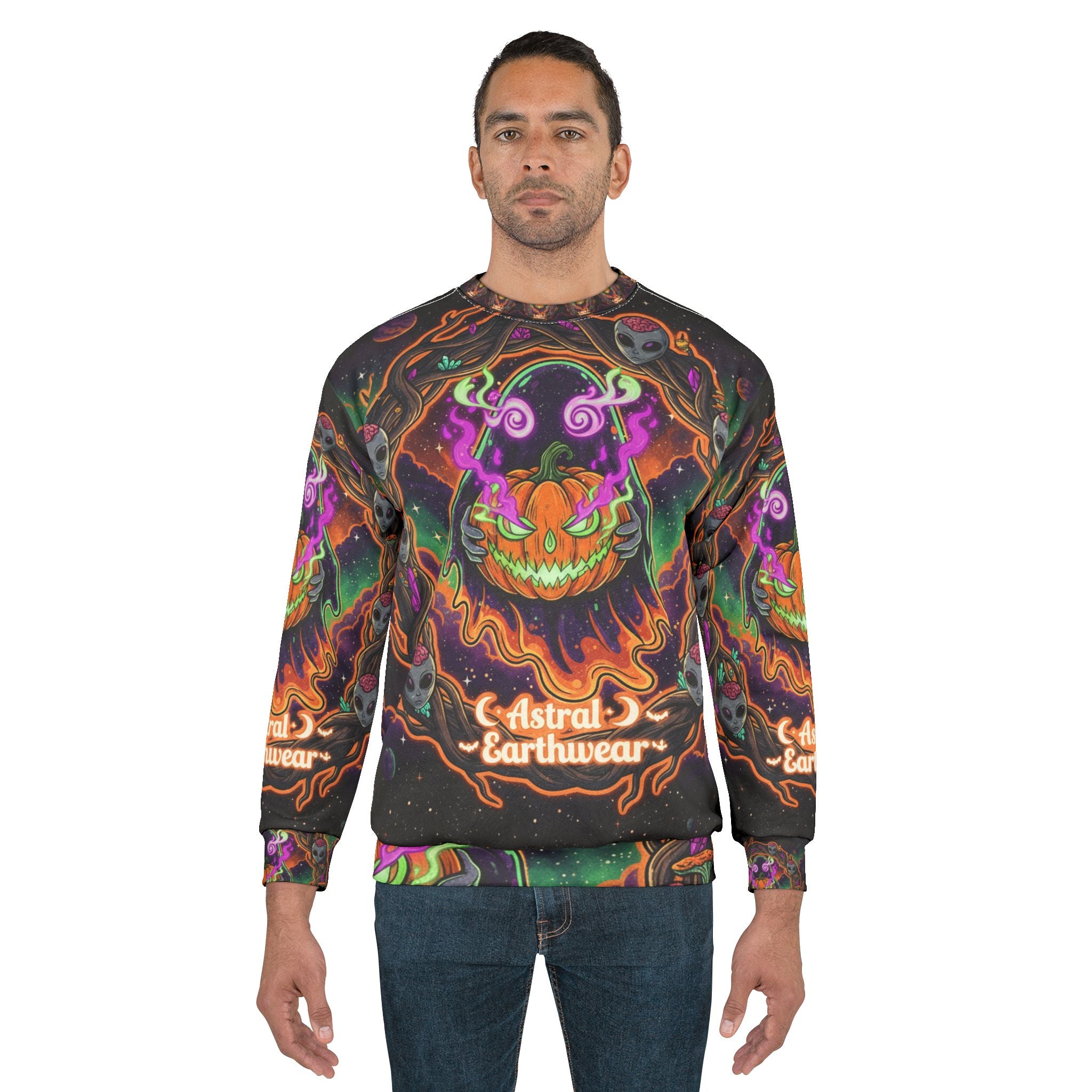 Eerie Astral Sweatshirt, Spooky Fall Fashion, Halloween Gift, Unisex Casual Wear, Unique Graphic Pullover, Cozy Autumn Apparel