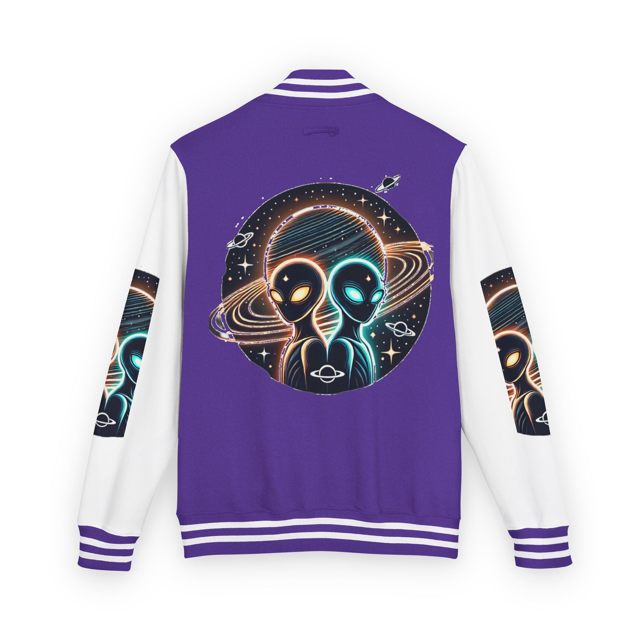 Cosmic Alien Letterman Jacket | Vintage Style Outerwear, Trendy Unisex Jacket, Space Theme Apparel, Perfect for Cosplay or Gift