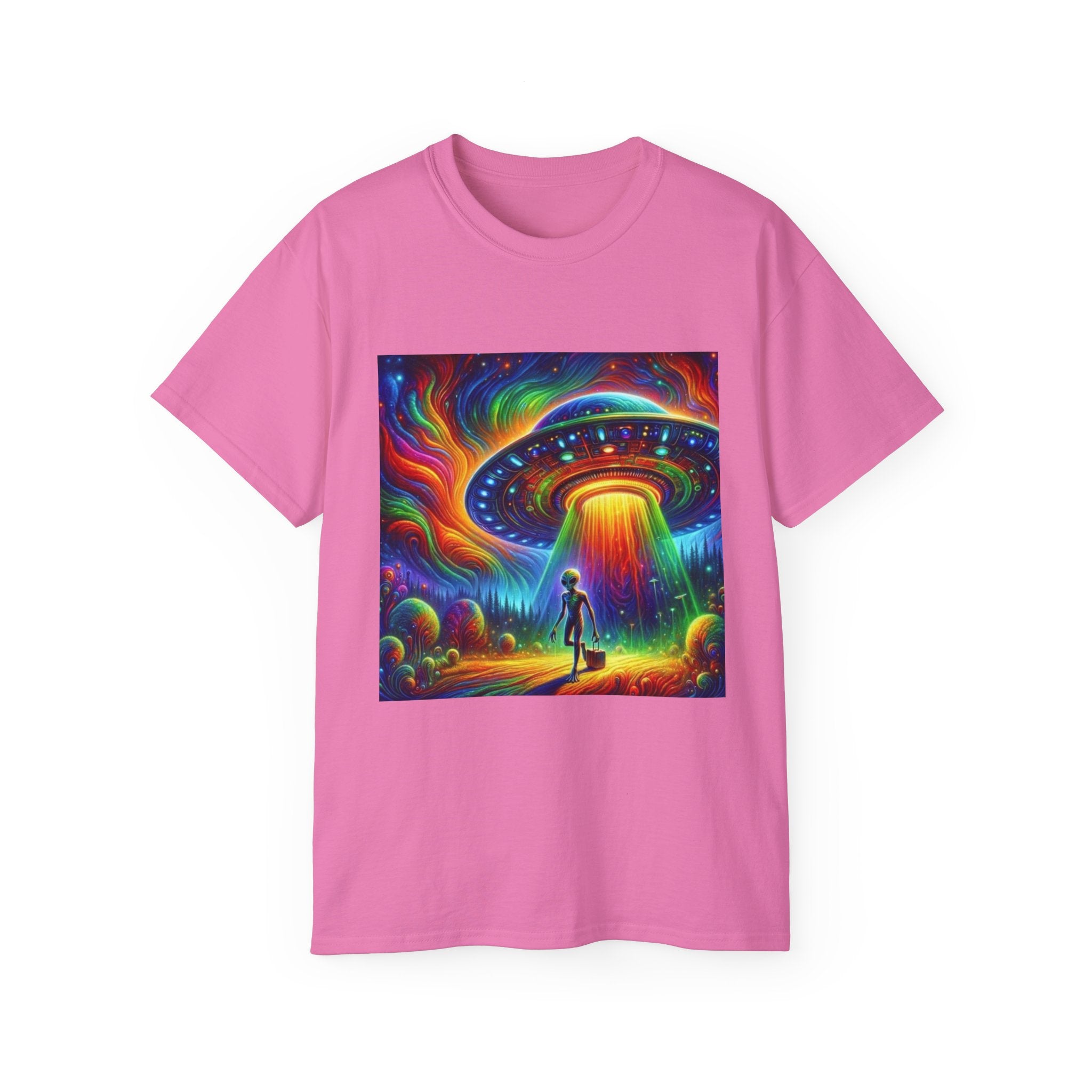Cosmic Adventure Tee - Unisex Ultra Cotton T-Shirt, UFO Graphic Tee, Colorful Sci-Fi Shirt, Perfect for Festivals, Gift for Space Lovers