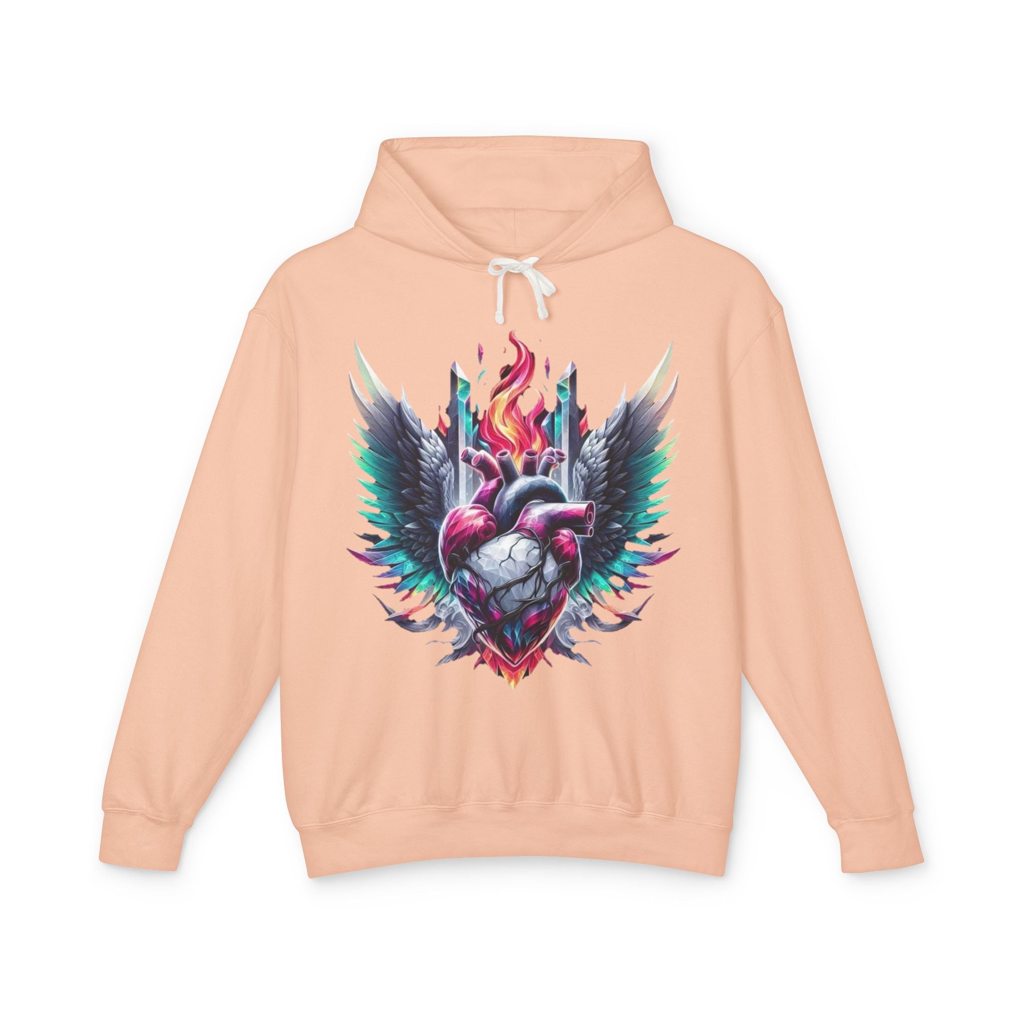 Heartfire Unisex Lightweight Hooded Sweatshirt, Artistic Hoodie, Unique Graphic Sweatshirt, Heart Design Hoodie, Comfortable Casual Wear