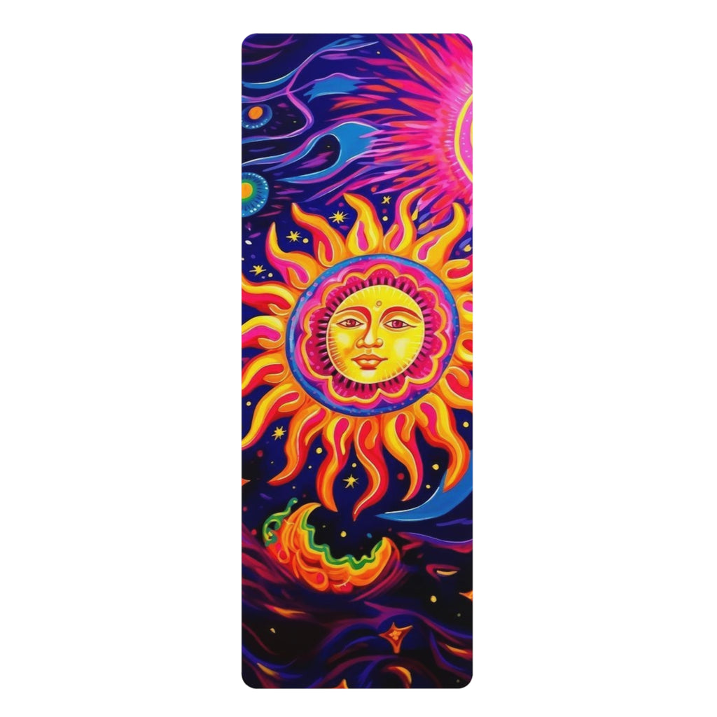 Vibrant Rubber Yoga Mat, Sun and Moon Design Yoga Mat, Exercise Mat, Meditation Mat, Gift for Yoga Lovers, Home Gym Decor