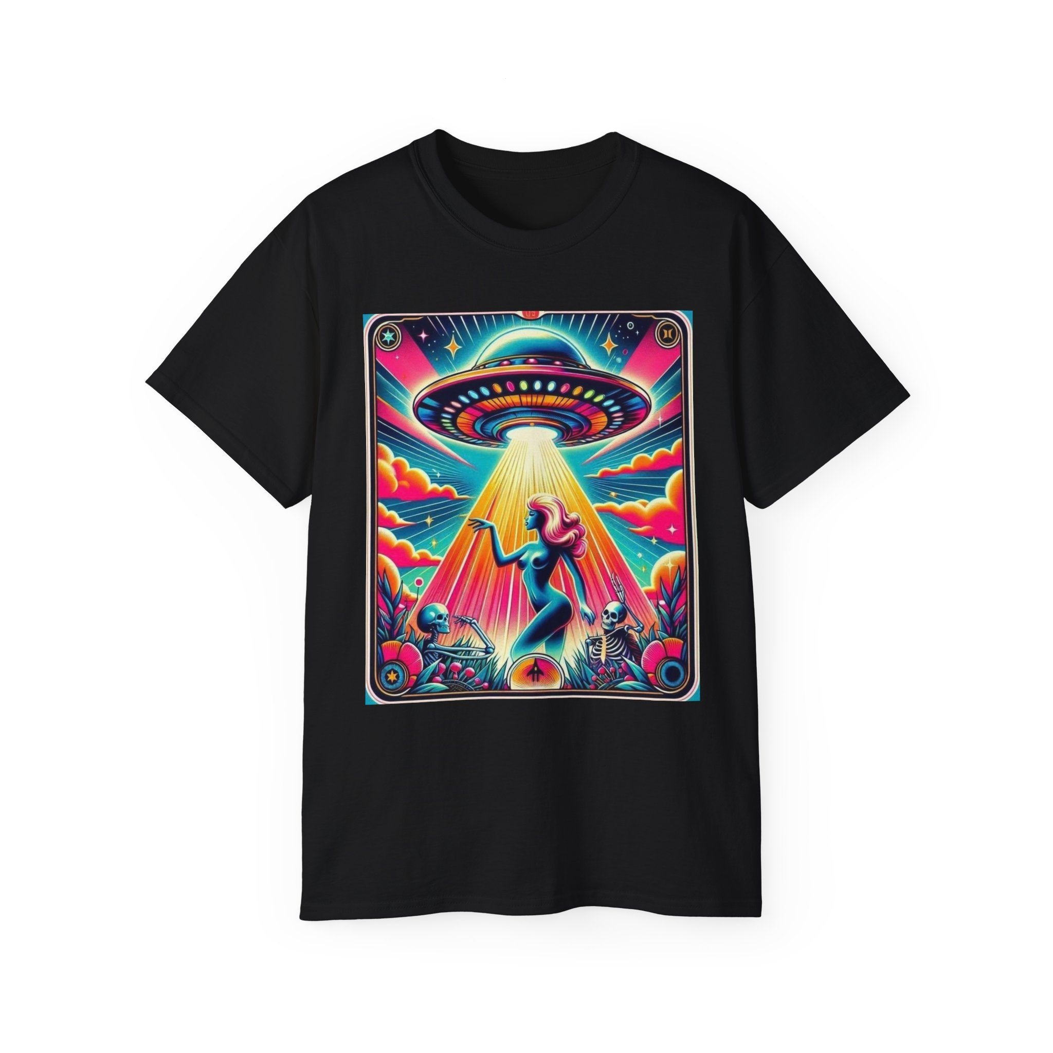 Colorful UFO Graphic Tee, Retro Alien Shirt, Unisex Cotton T-Shirt, Fun Casual Wear, Gifts for Space Lovers, Festival Top