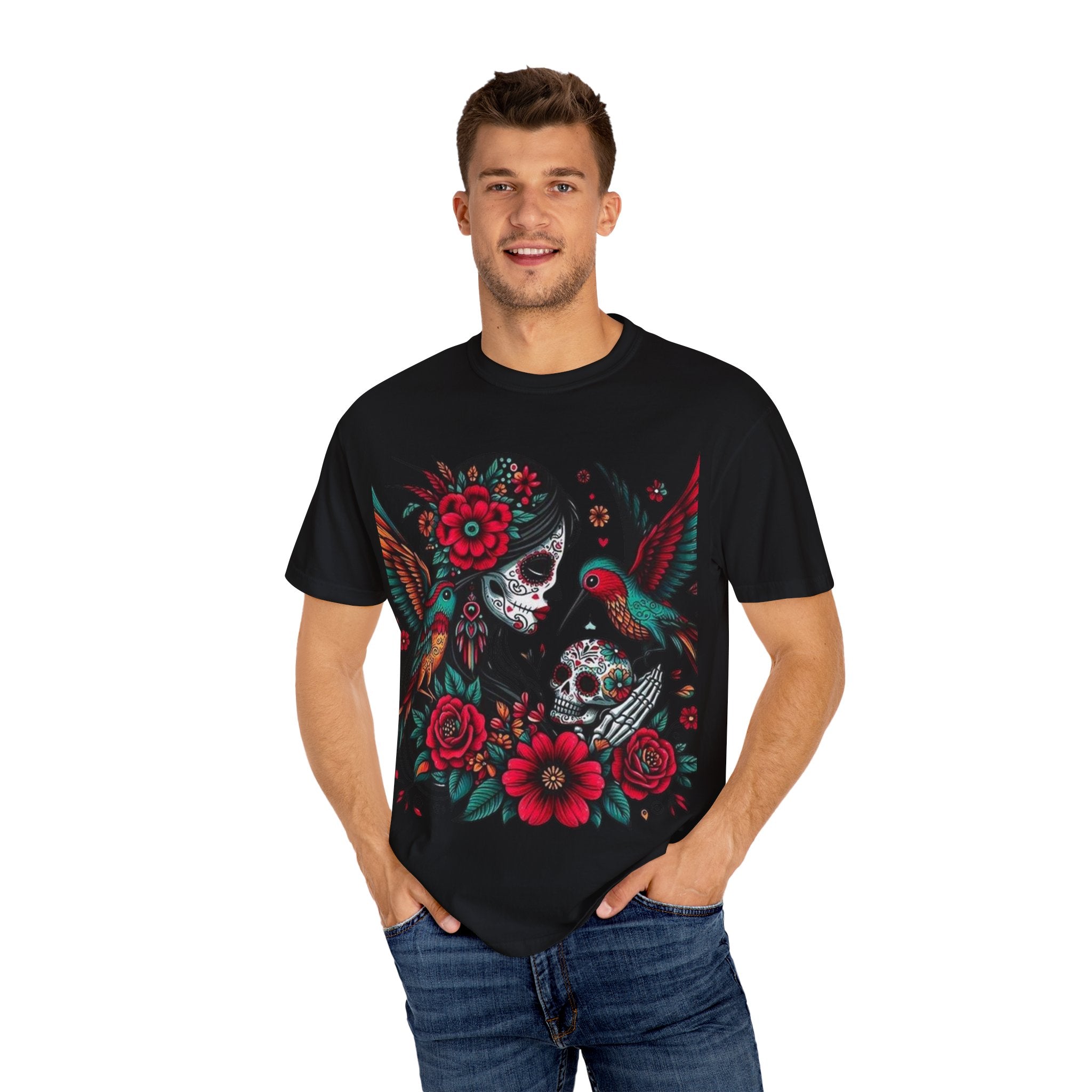 Sugar Skull Floral Unisex T-Shirt - Vibrant Day of the Dead Design