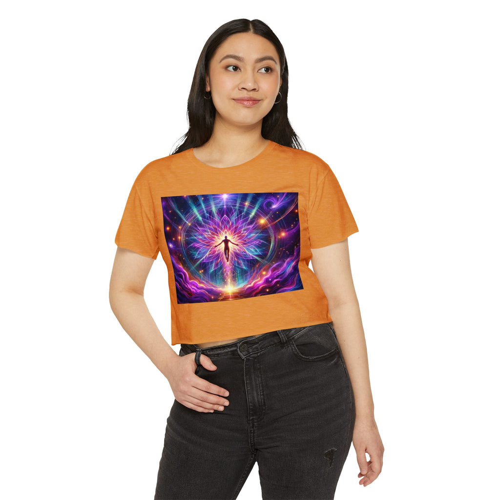 Colorful Cosmic Women's Festival Crop Top, Boho Summer Shirt, Music Festival Wear, Psychedelic Tee, Yoga Top, Gift for Her