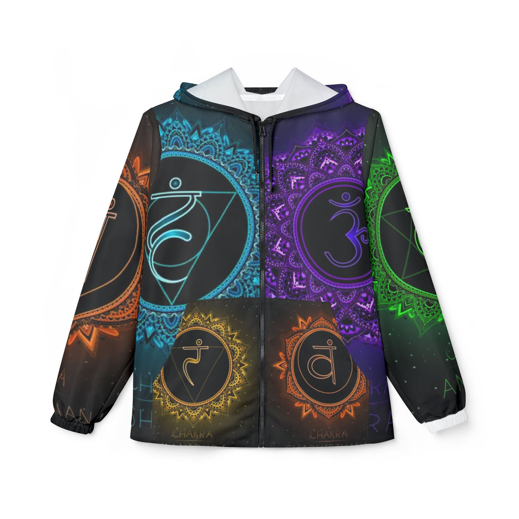 Chakra Windbreaker Jacket - Colorful AOP, Spiritual Rain Gear, Unisex Outdoor Apparel, Yoga Retreat Gift, Festival Essentials