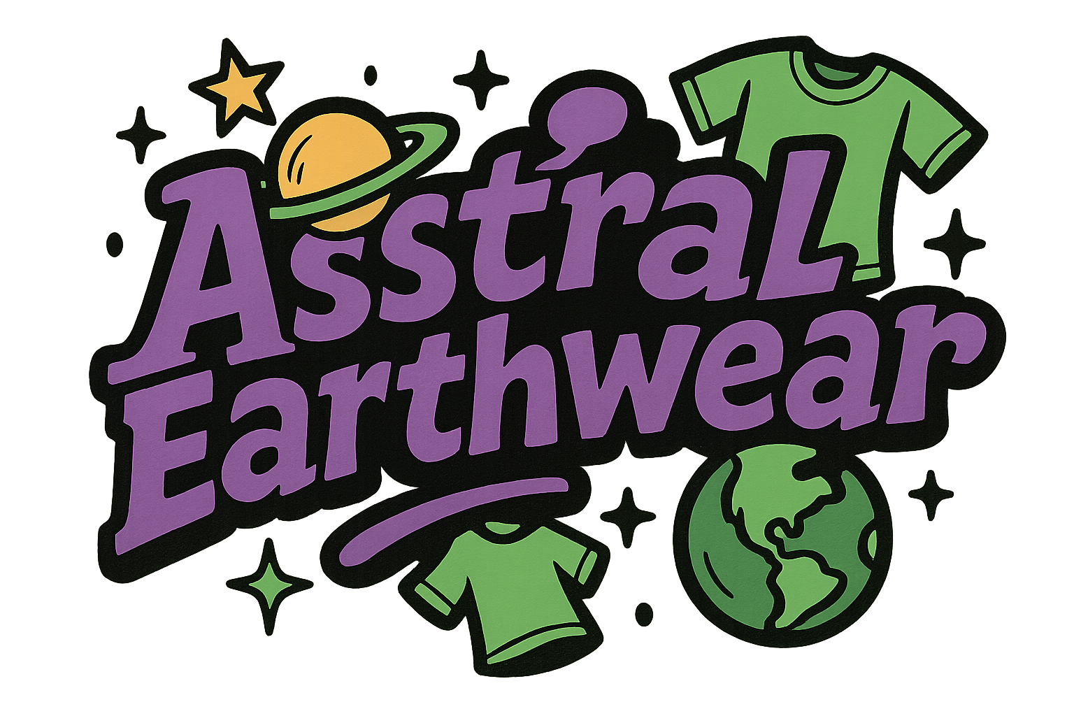 Make looney tunes AstralEarthwear logo purple black green 
